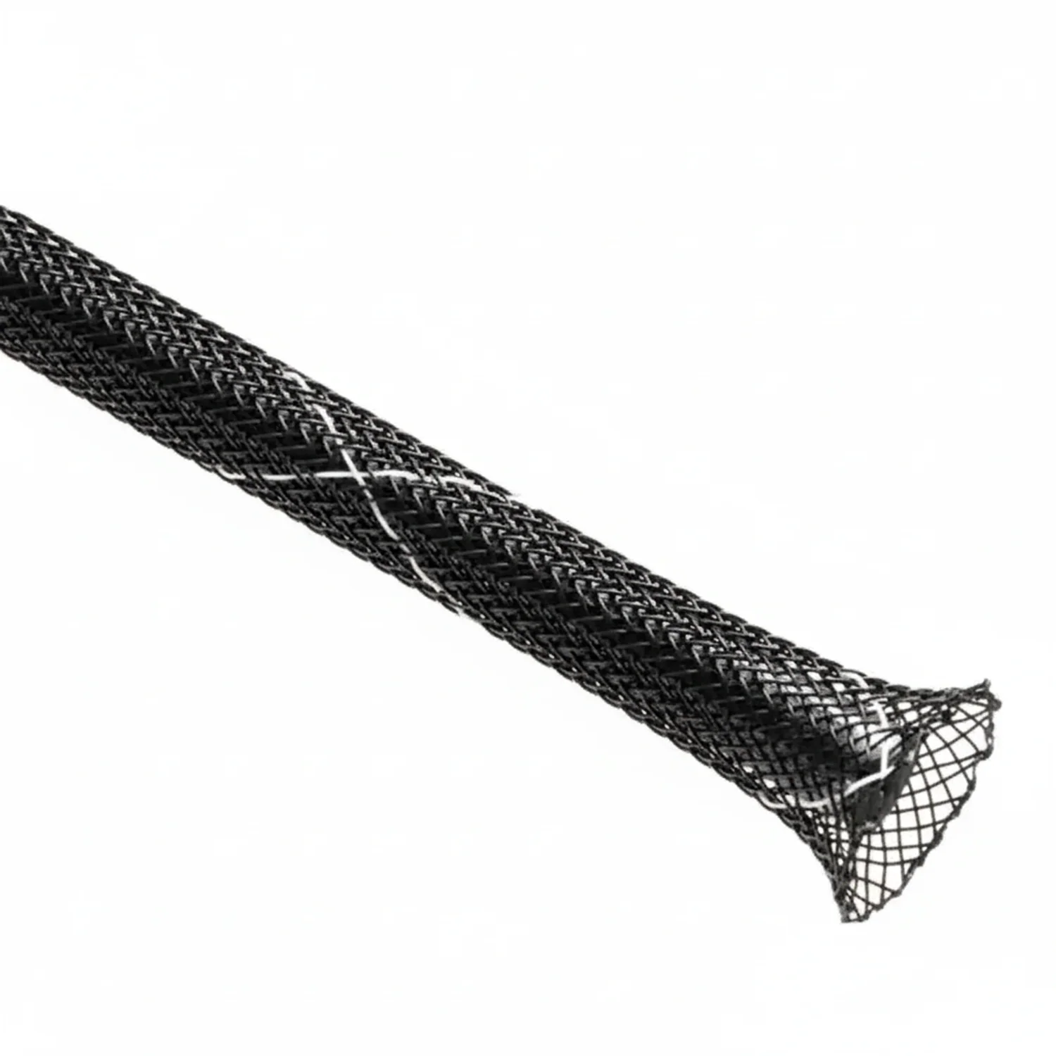 1 3/4” Black w/ White Tracer Techflex Flexo FR Flame Retardant Braided Sleeving 30ft - Image 2