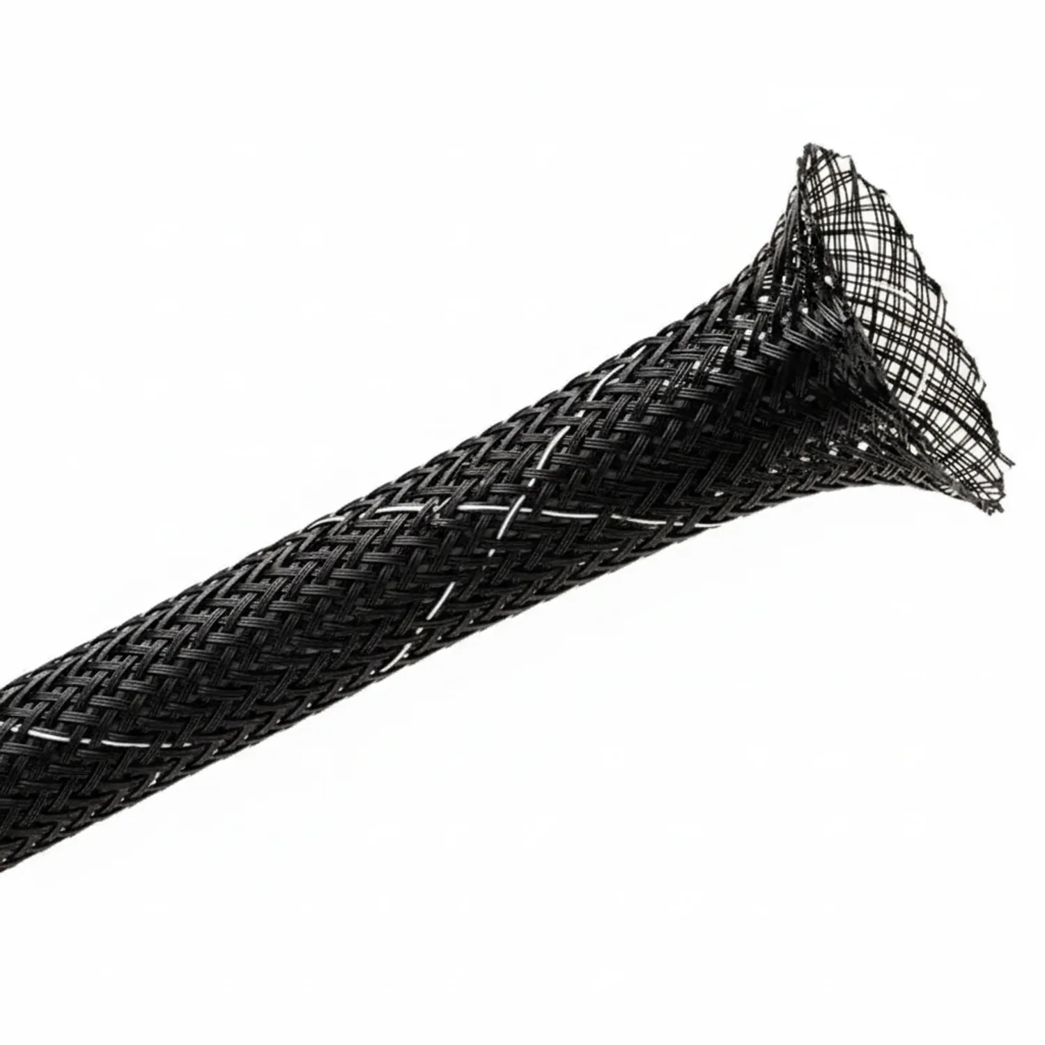 1/4” Black w/ White Tracer Techflex Flexo FR Flame Retardant Braided Sleeving 200ft