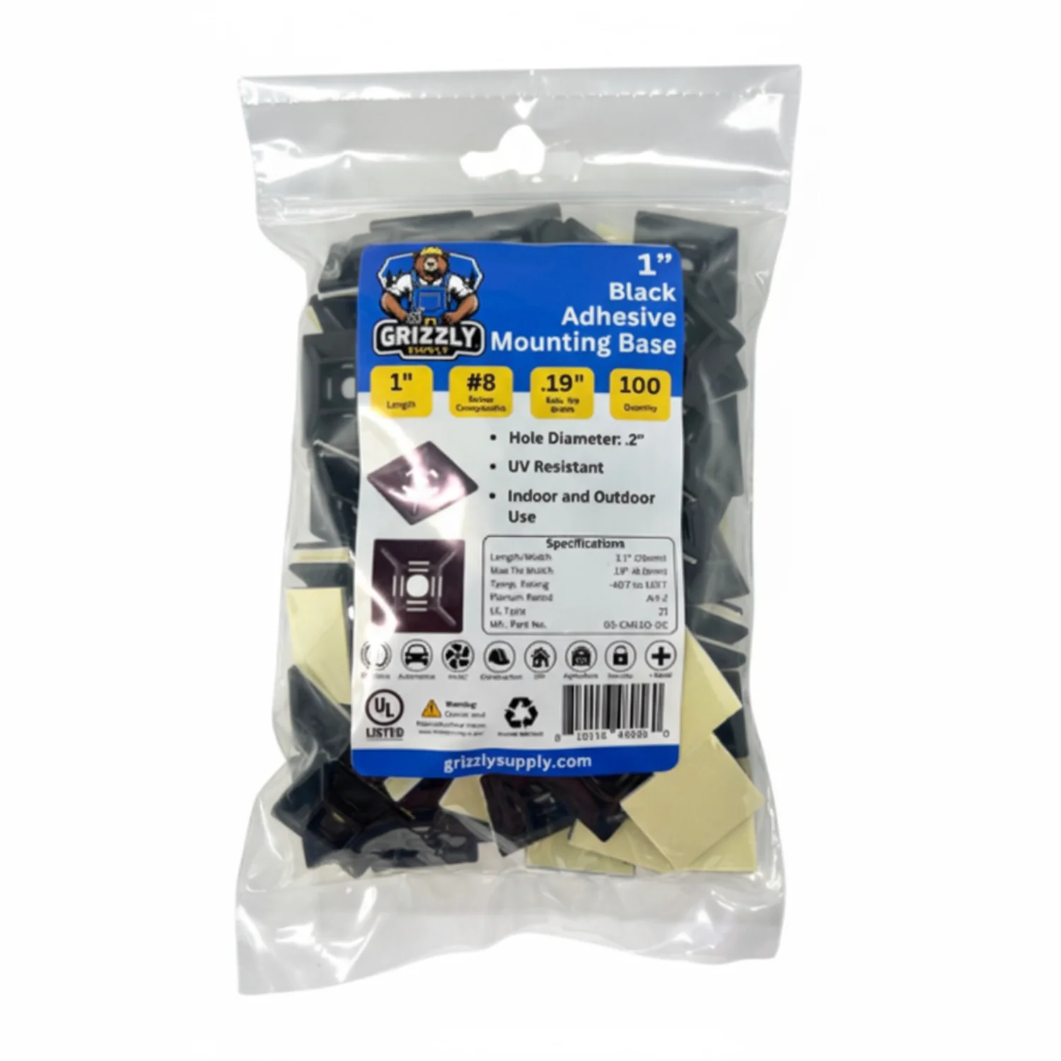 1" Black 4-Way Adhesive Cable Mounts 100/bag - Image 2