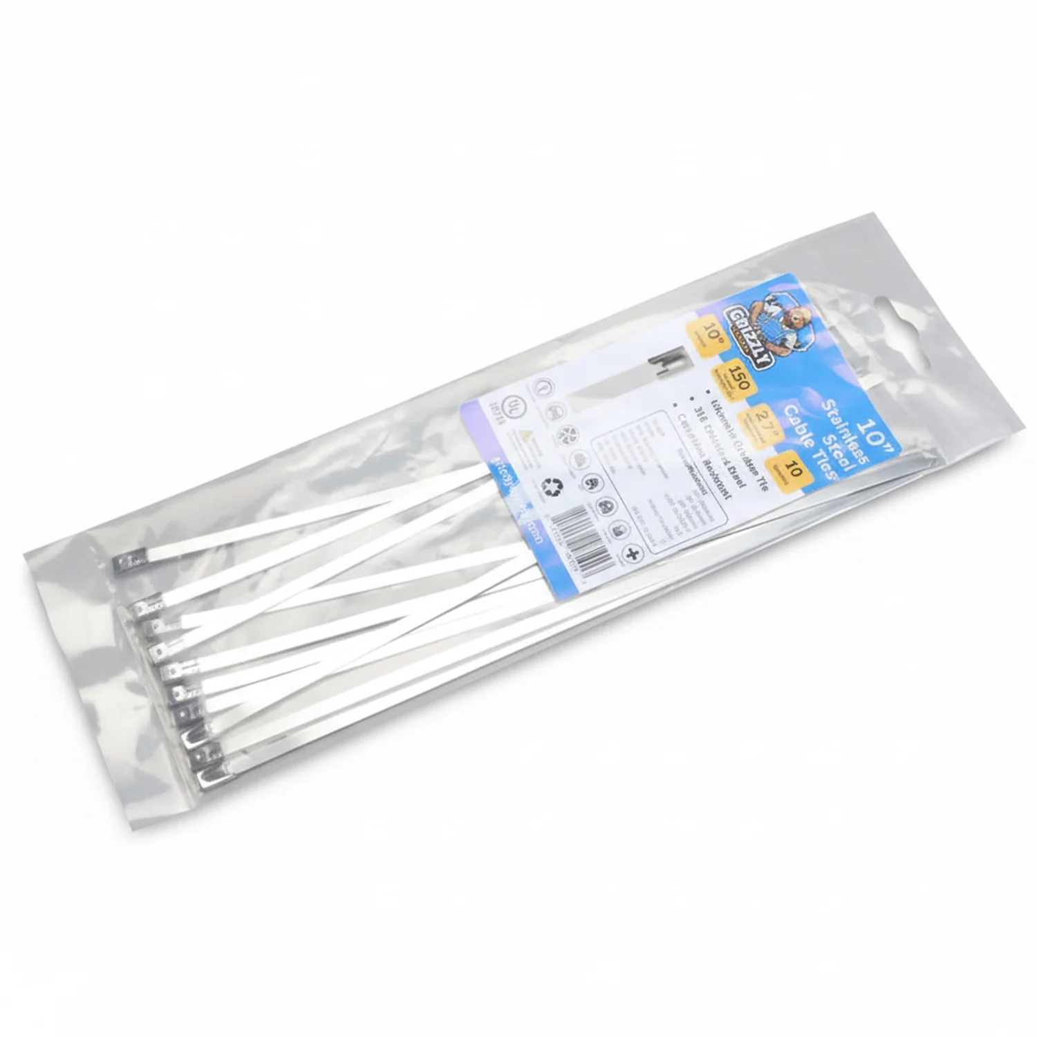 10" 150lb Stainless Steel Cable Tie 10/bag - Image 2
