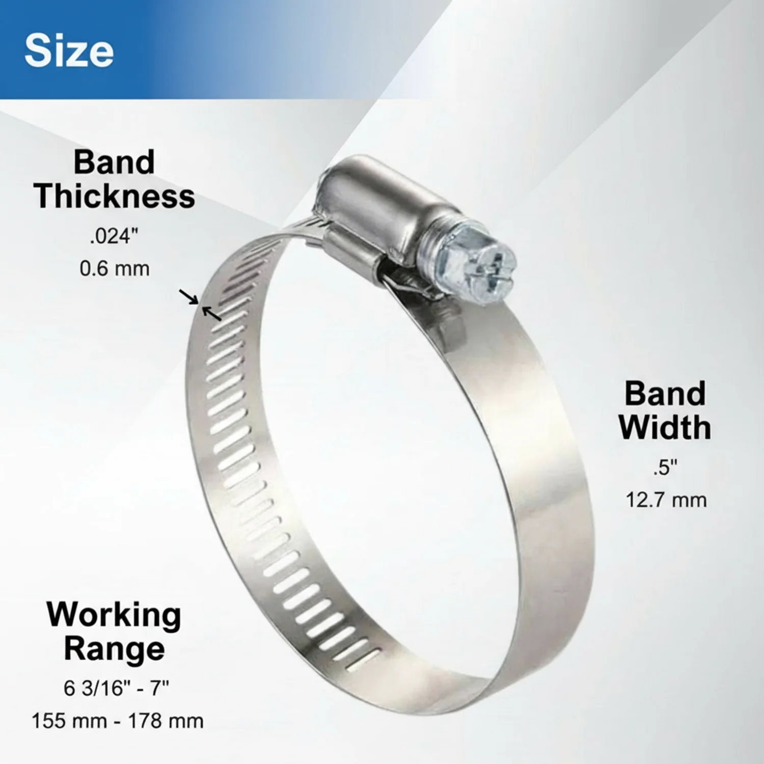 #104P Stainless Steel Hose Clamp w/ Zinc Plated Screw 10/box - Image 3