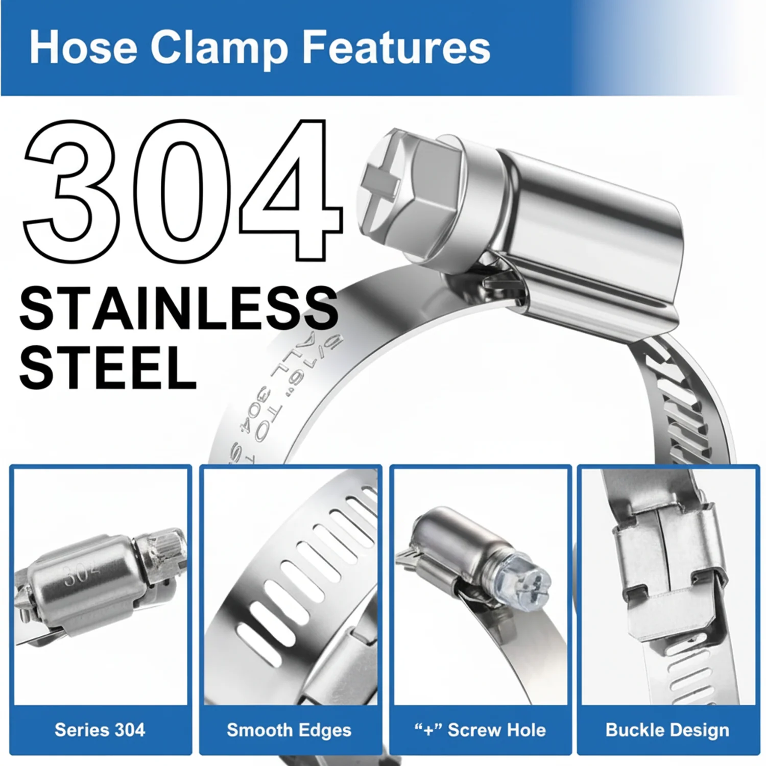 #104P Stainless Steel Hose Clamp w/ Zinc Plated Screw 10/box - Image 6