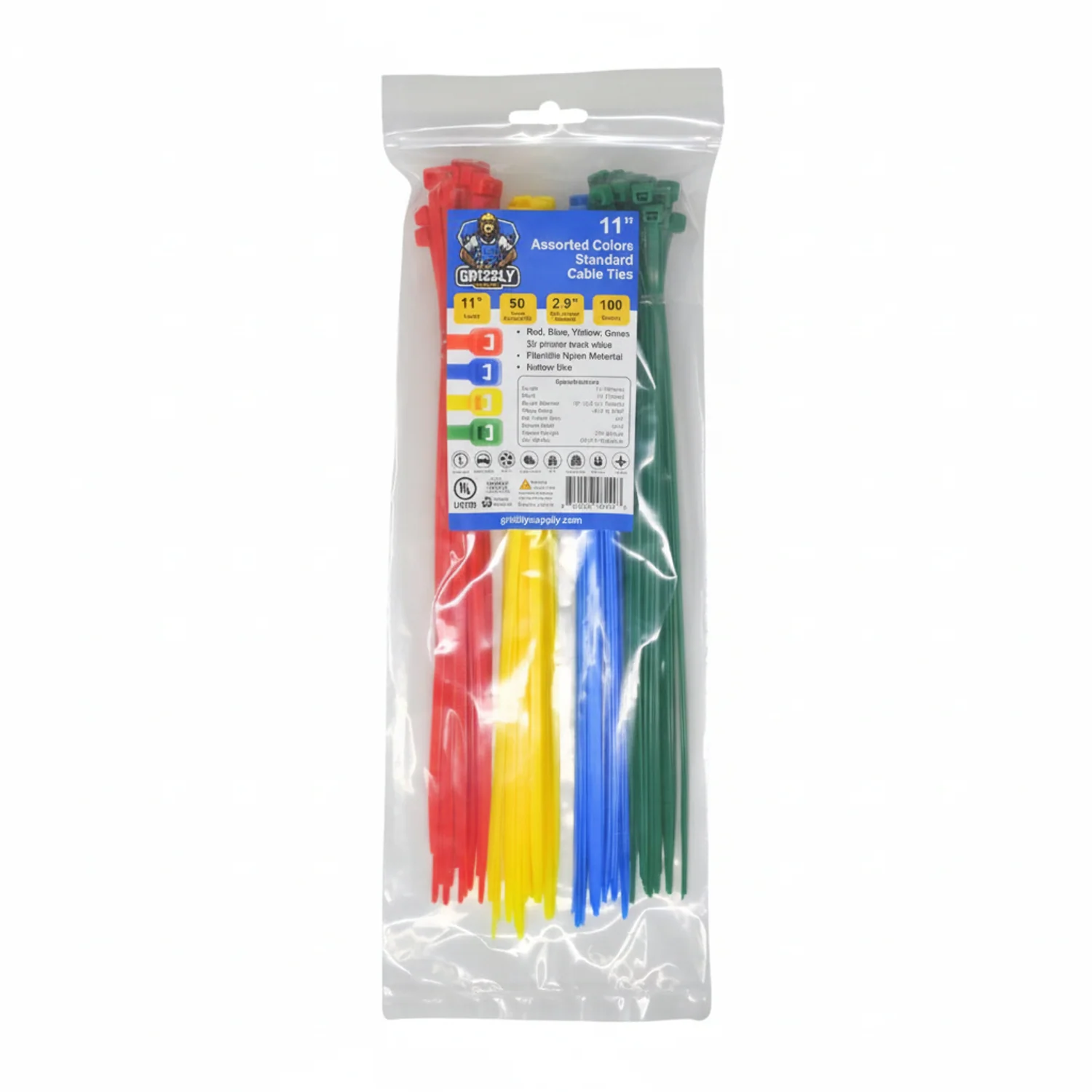 11" 50lb Assorted Color Cable Tie 100/bag - Image 2
