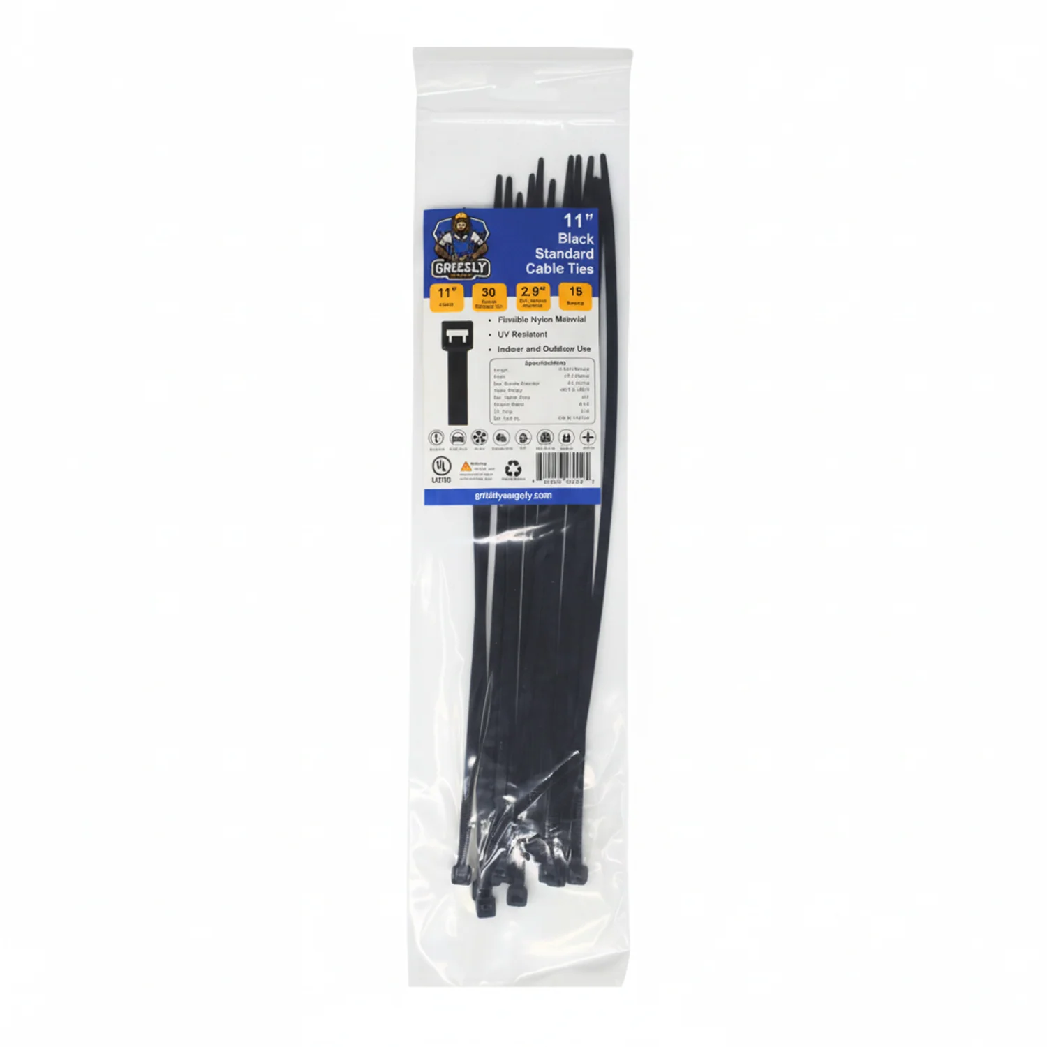 11" 50lb BlackUV Cable Tie 15/bag - Image 2