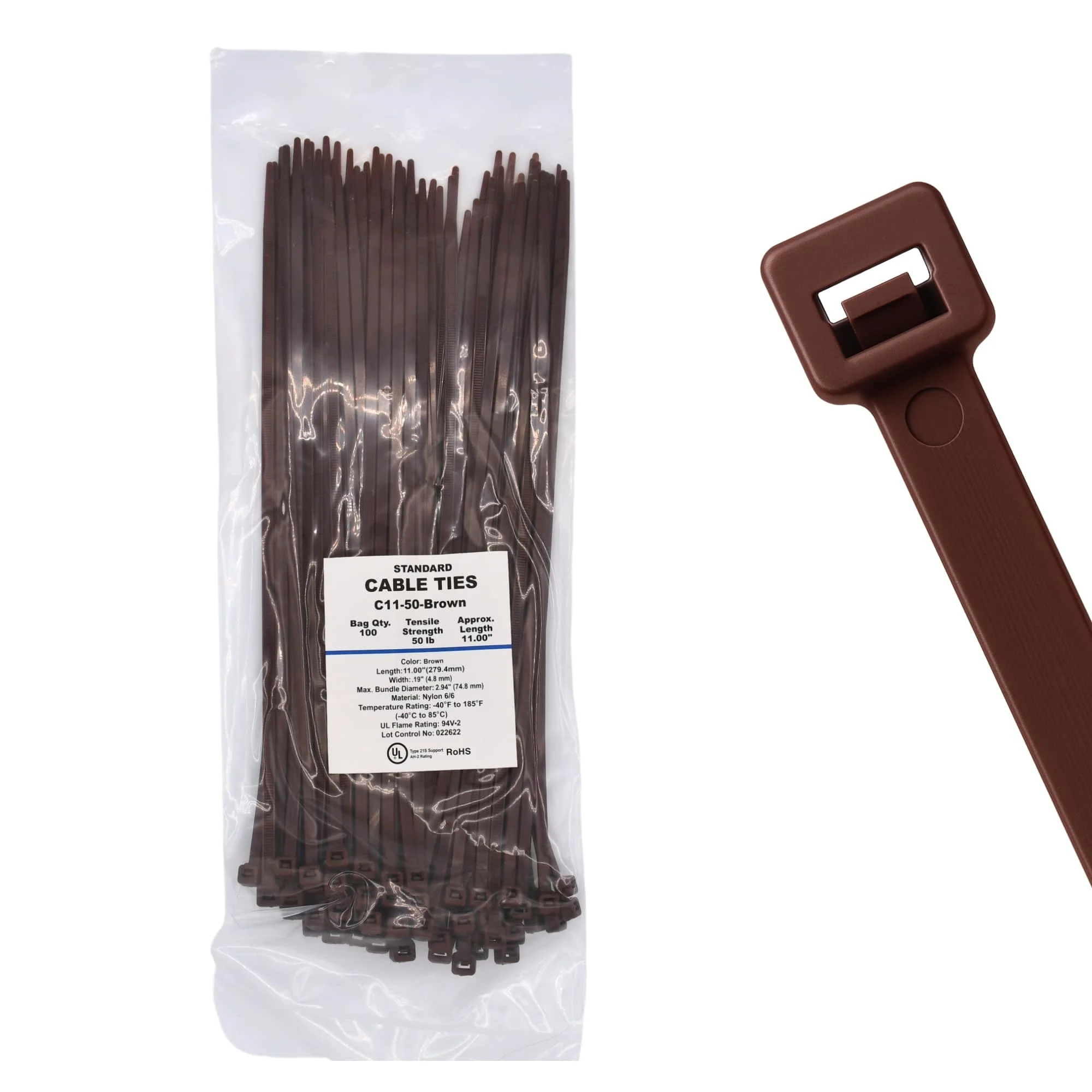 11" 50lb Brown Cable Ties / Zip Ties 100/bag Part # C11-50-Brown