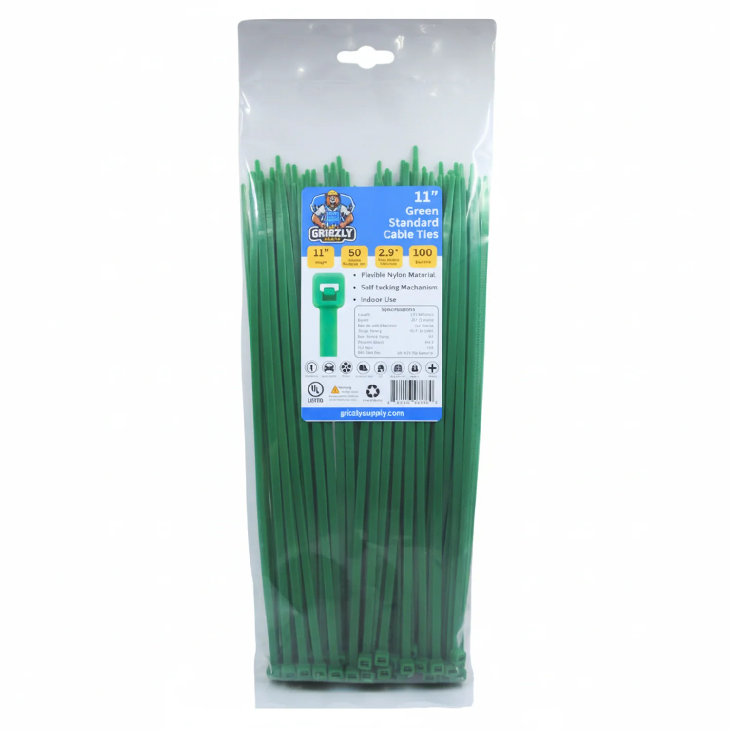 11" 50lb Green Cable Tie 100/bag - Image 2