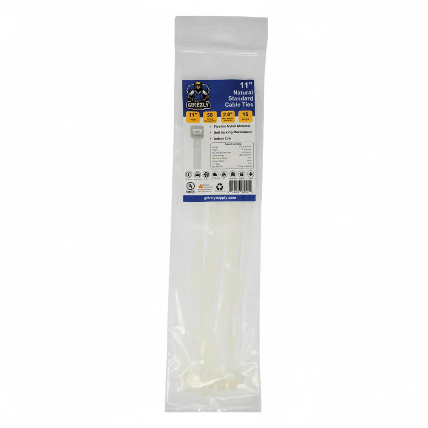 11" 50lb Natural Cable Tie 15/bag - Image 2