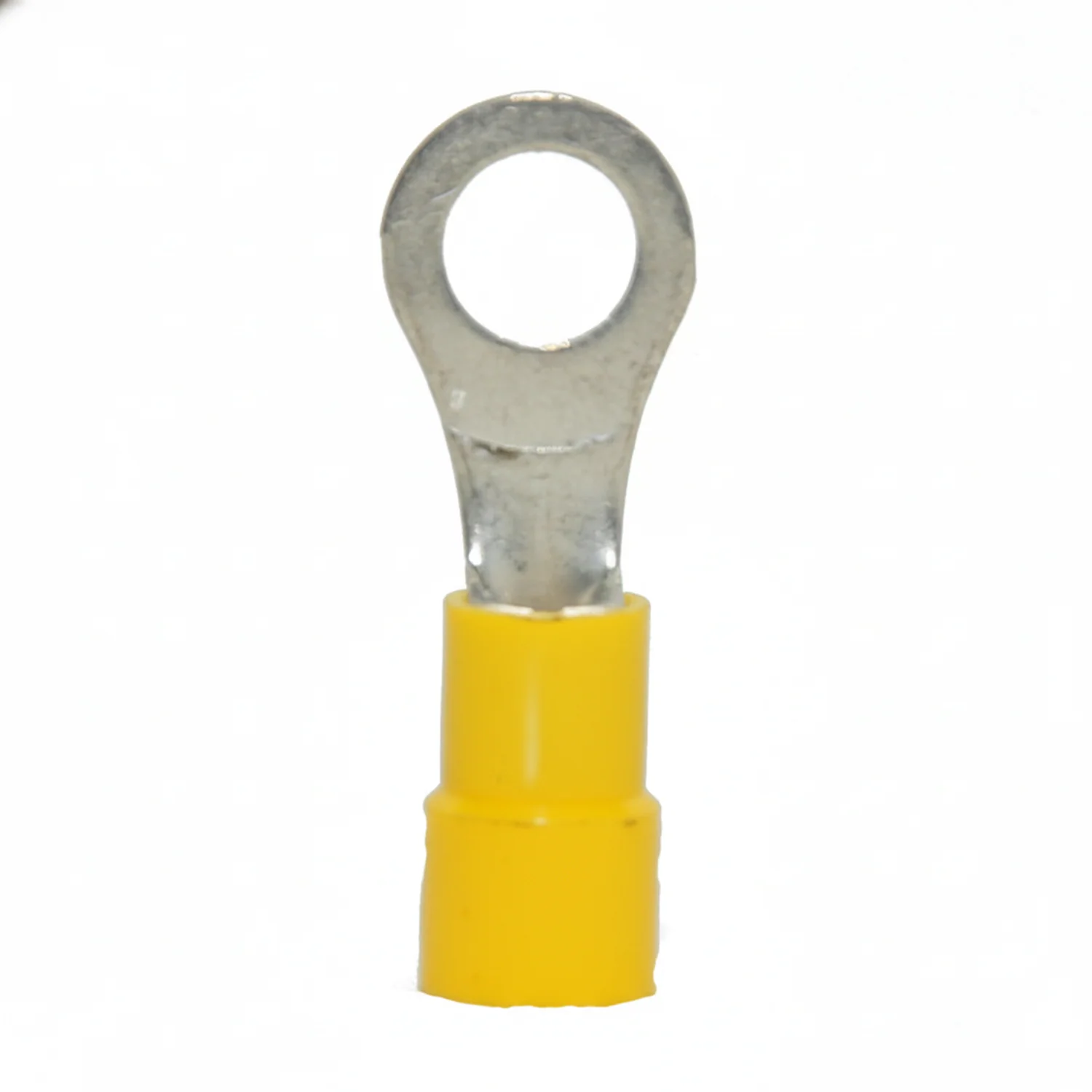 12-10 AWG Yellow Nylon Insulated Butted Seam 1/4 Ring Terminals, 100/bag