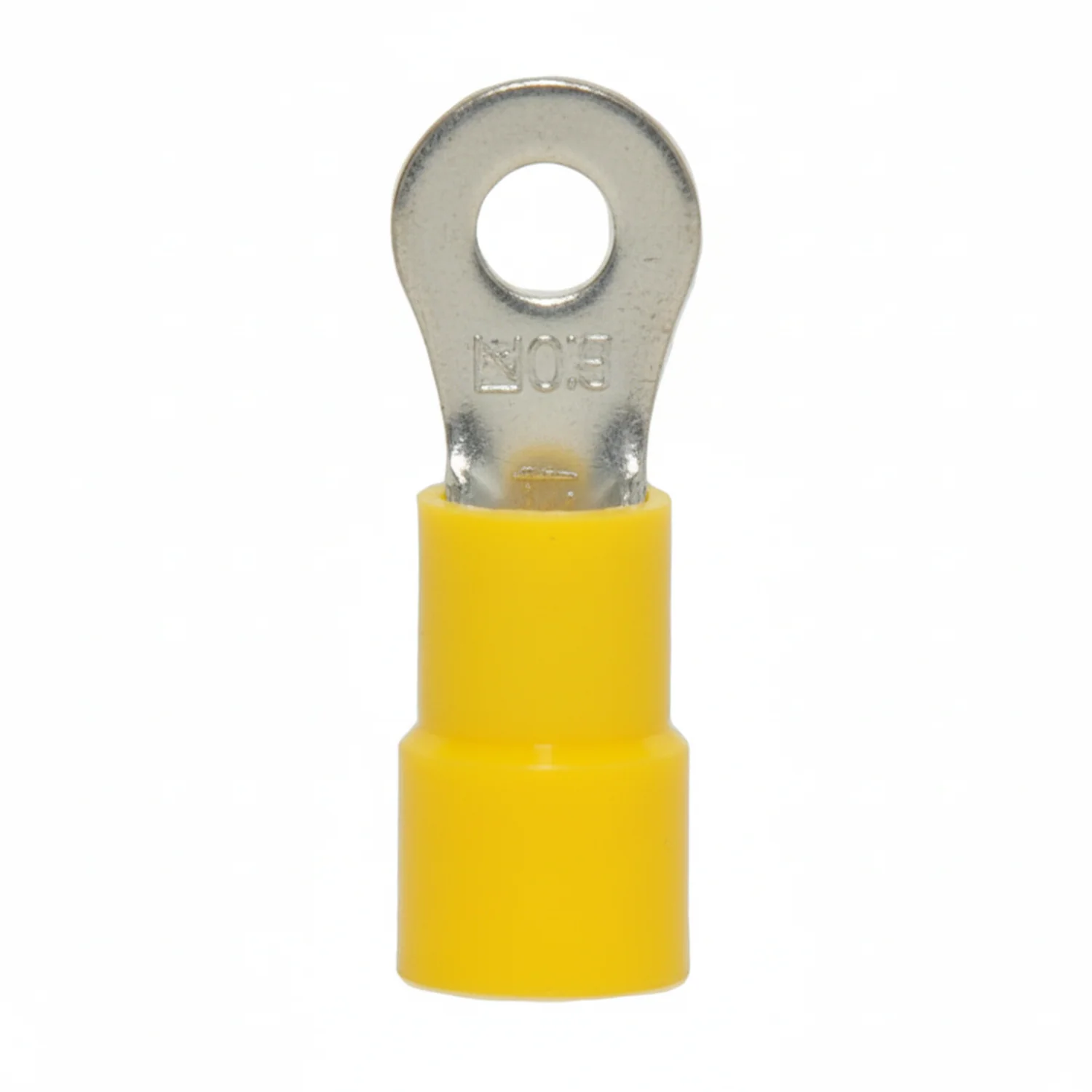 12-10 AWG Yellow Vinyl Insulated Butted Seam #6 Ring Terminals, 100/bag