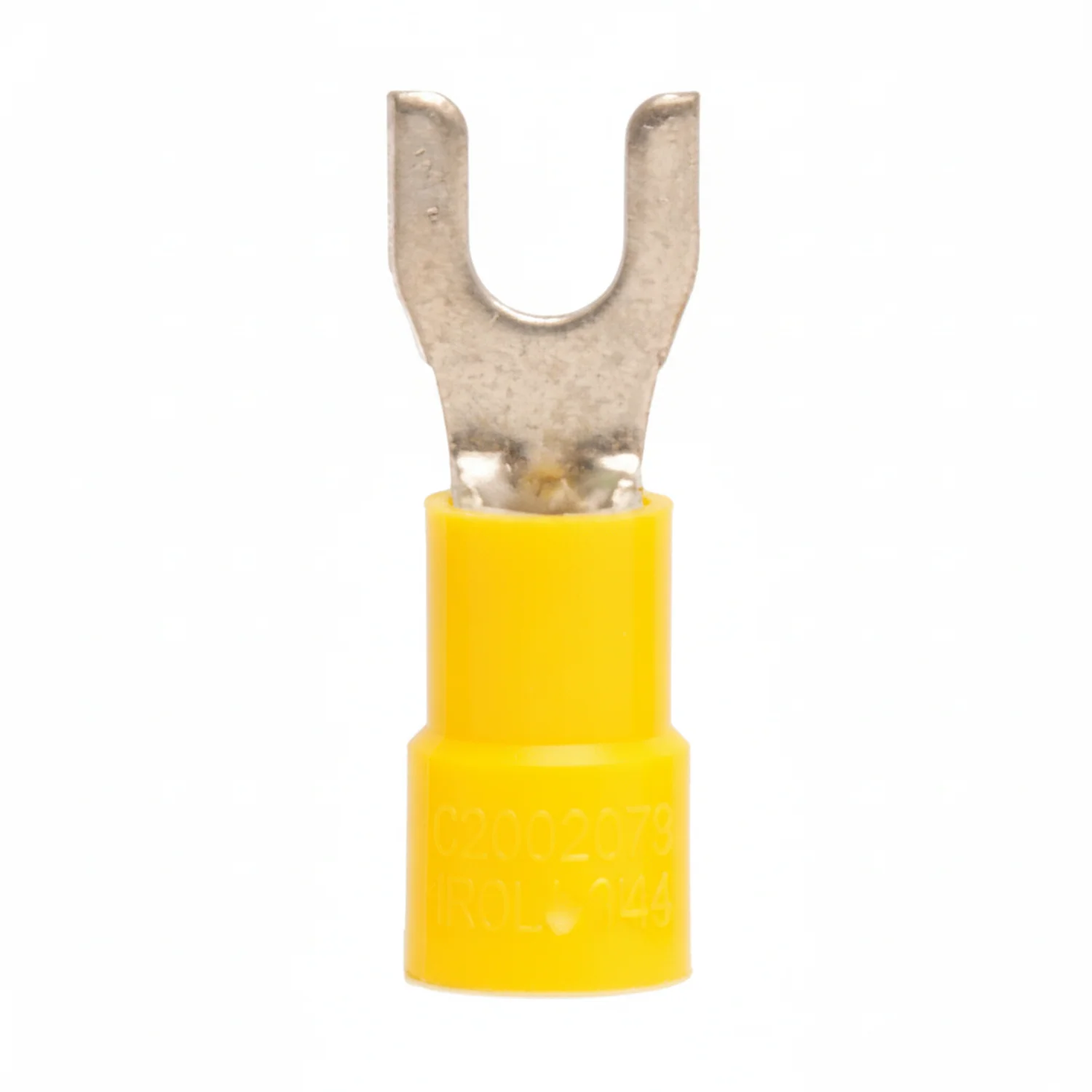 12-10 AWG Yellow Vinyl Insulated Butted Seam Spade Terminals, 100/bag