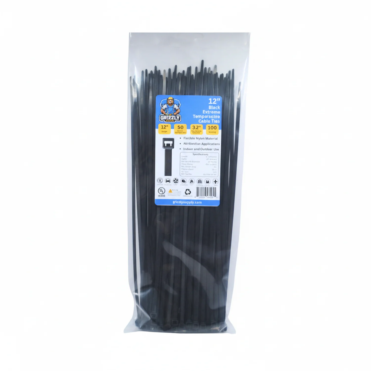 12" 50lb BlackUV Extreme Temp Cable Tie 100/bag - Image 2
