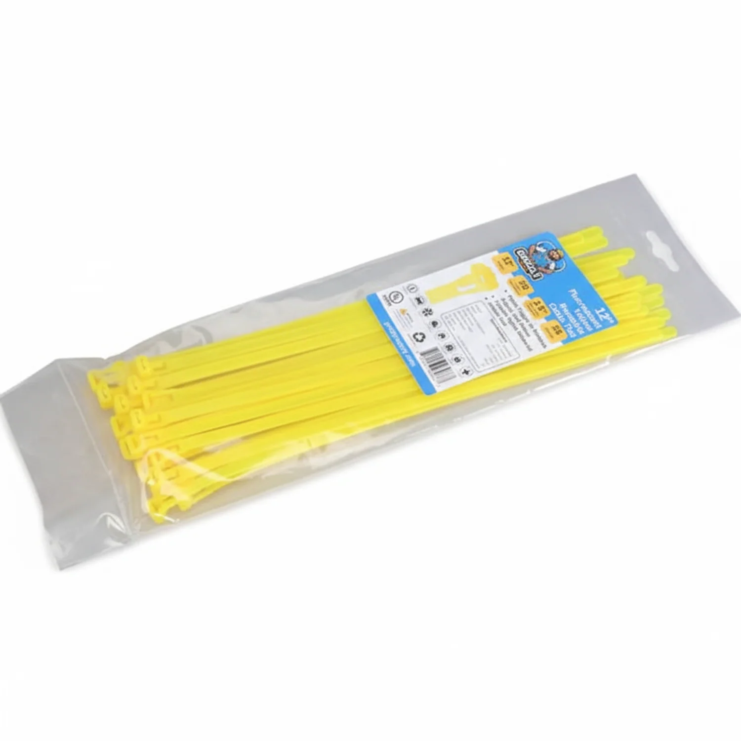12" 50lb Flo Yellow Releasable Cable Tie 25/bag - Image 2