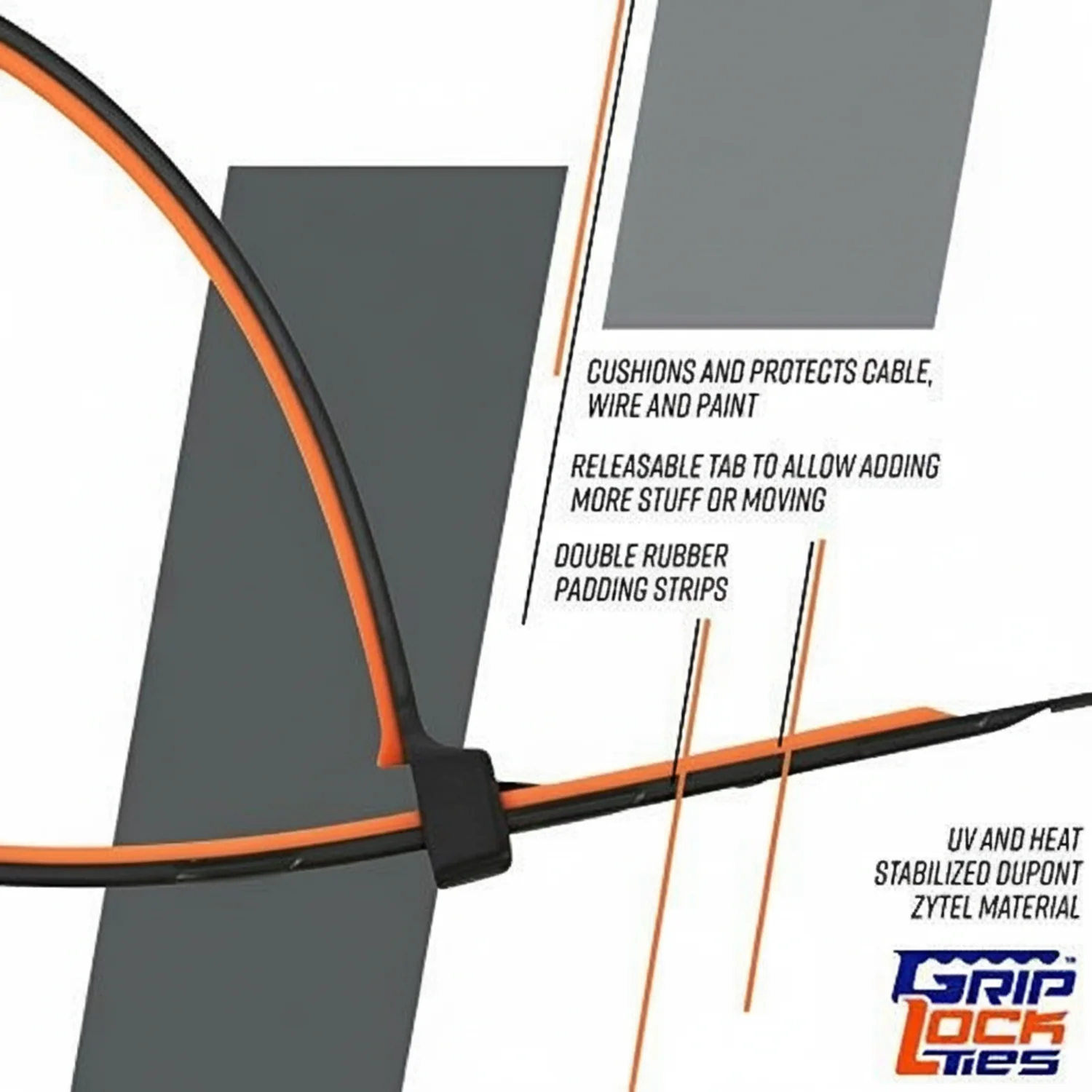 12" 70lb UV Black and Orange GripLockTies 48/bag - Image 3