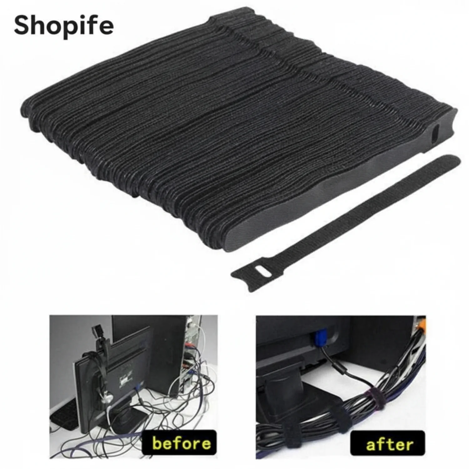 12" x 3/4" Hook and Loop Straps Black 100/bag - Image 2