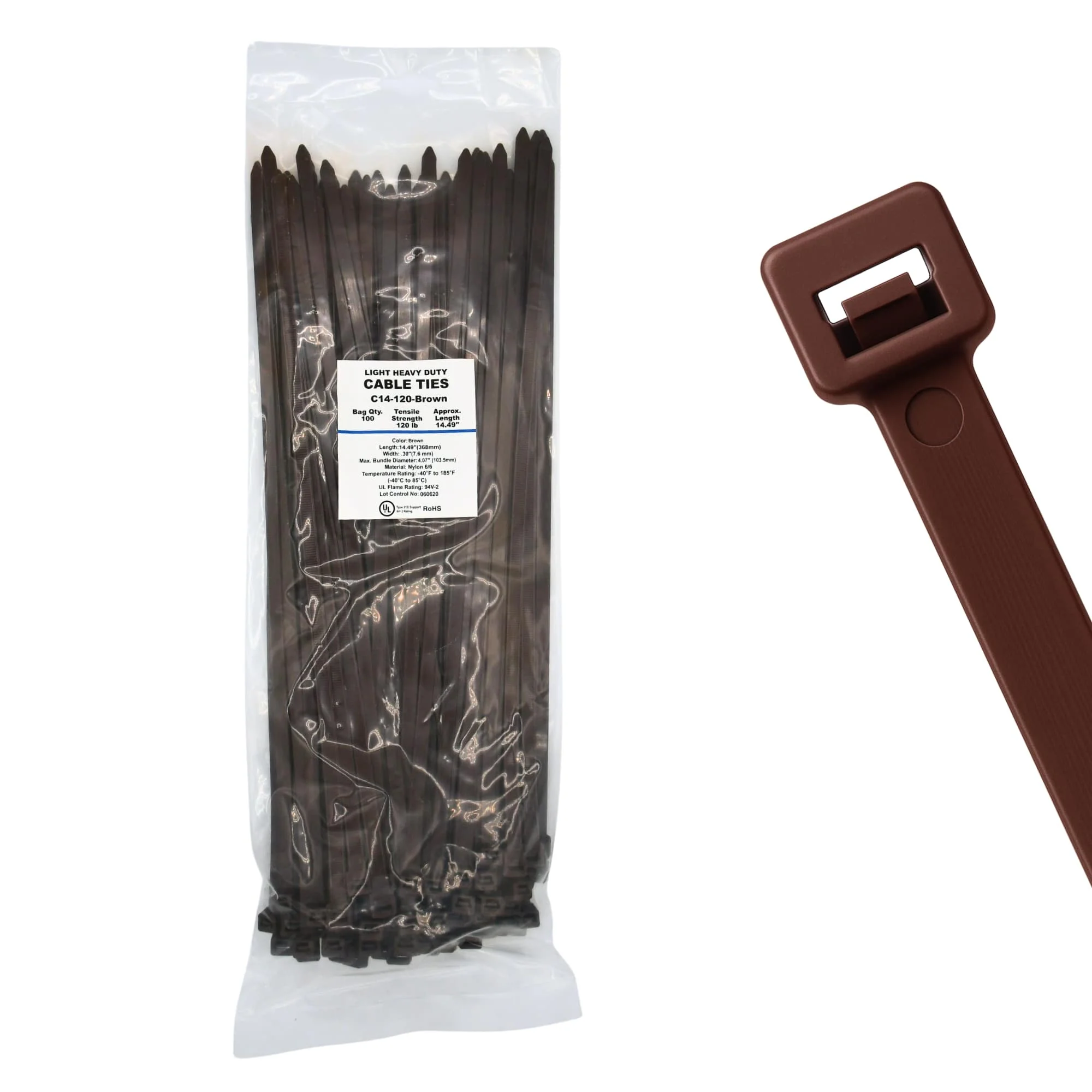 14" 120lb Brown Cable Ties / Zip Ties 100/bag Part # C14-120-Brown