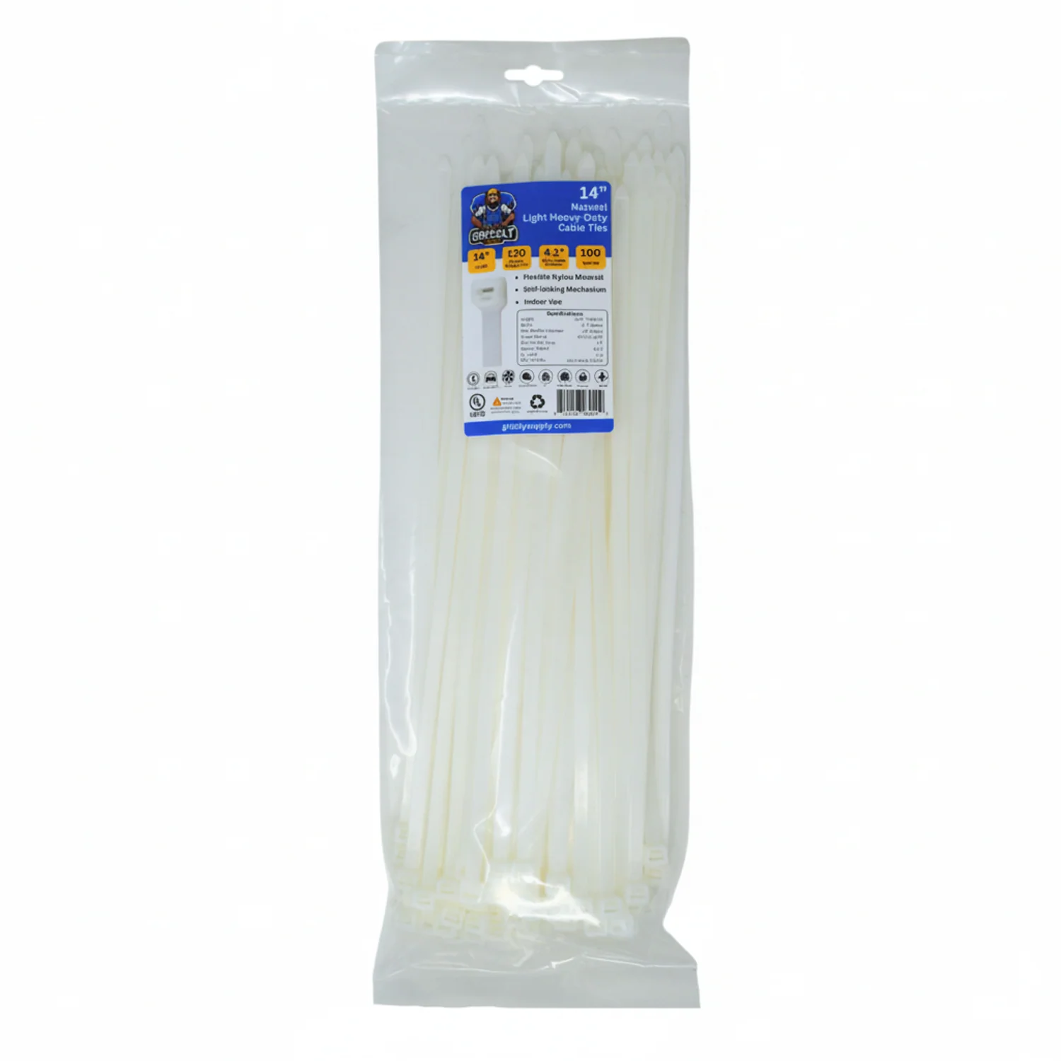 14" 120lb Natural Cable Tie 100/bag - Image 2