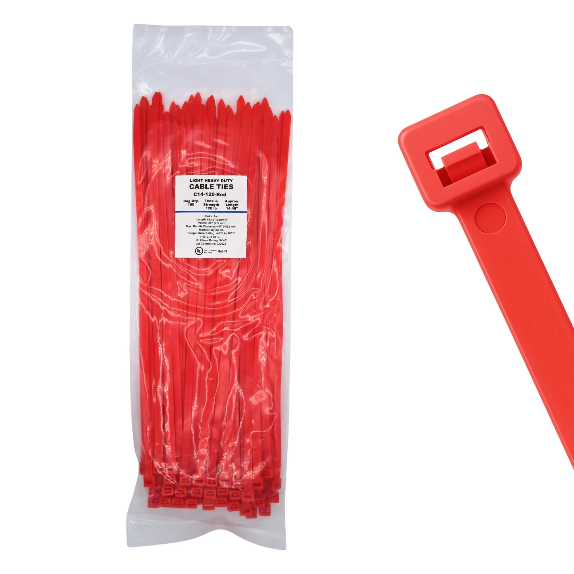14" 120lb Red Cable Ties / Zip Ties 100/bag Part # C14-120-Red