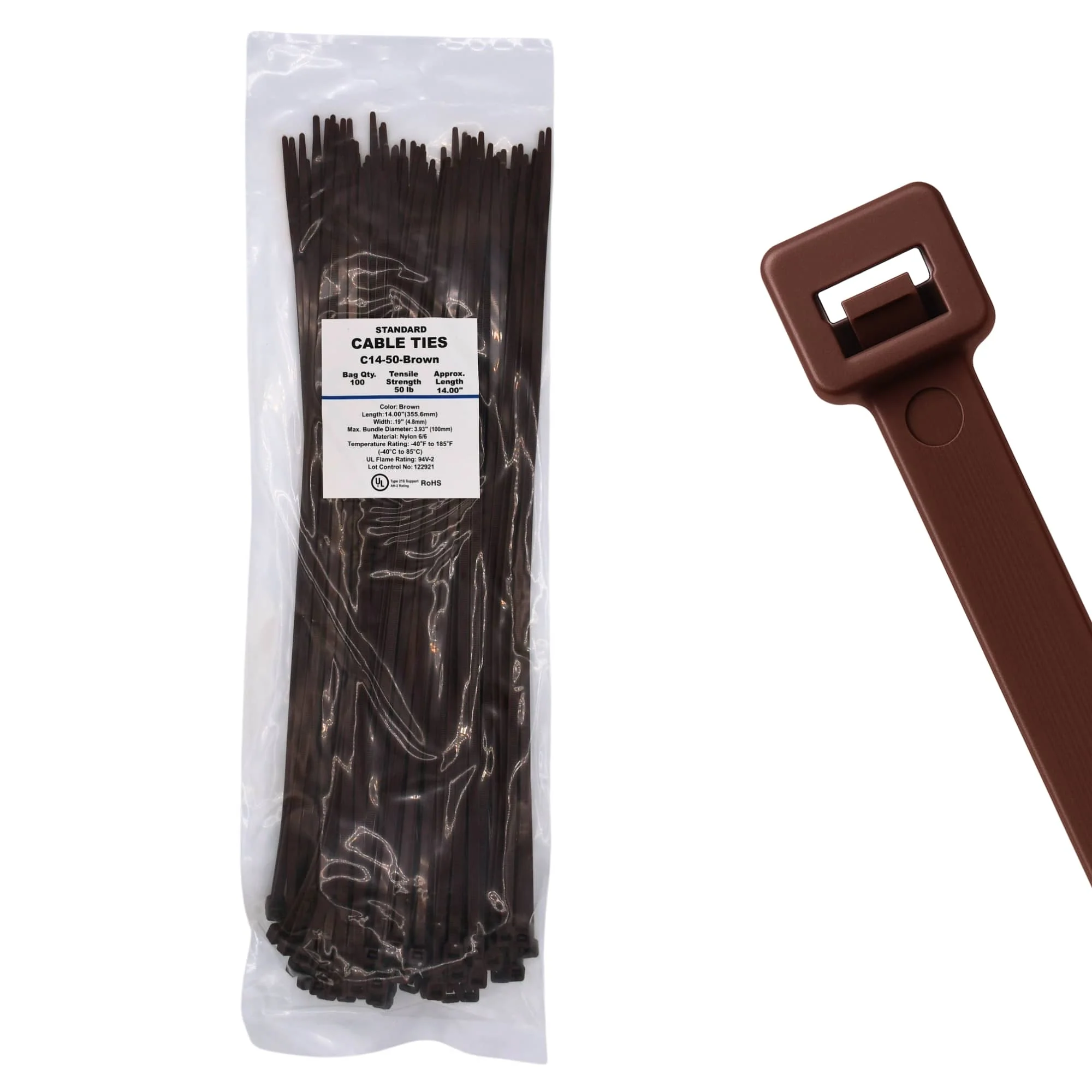 14" 50lb Brown Cable Ties / Zip Ties 100/bag Part # C14-50-Brown