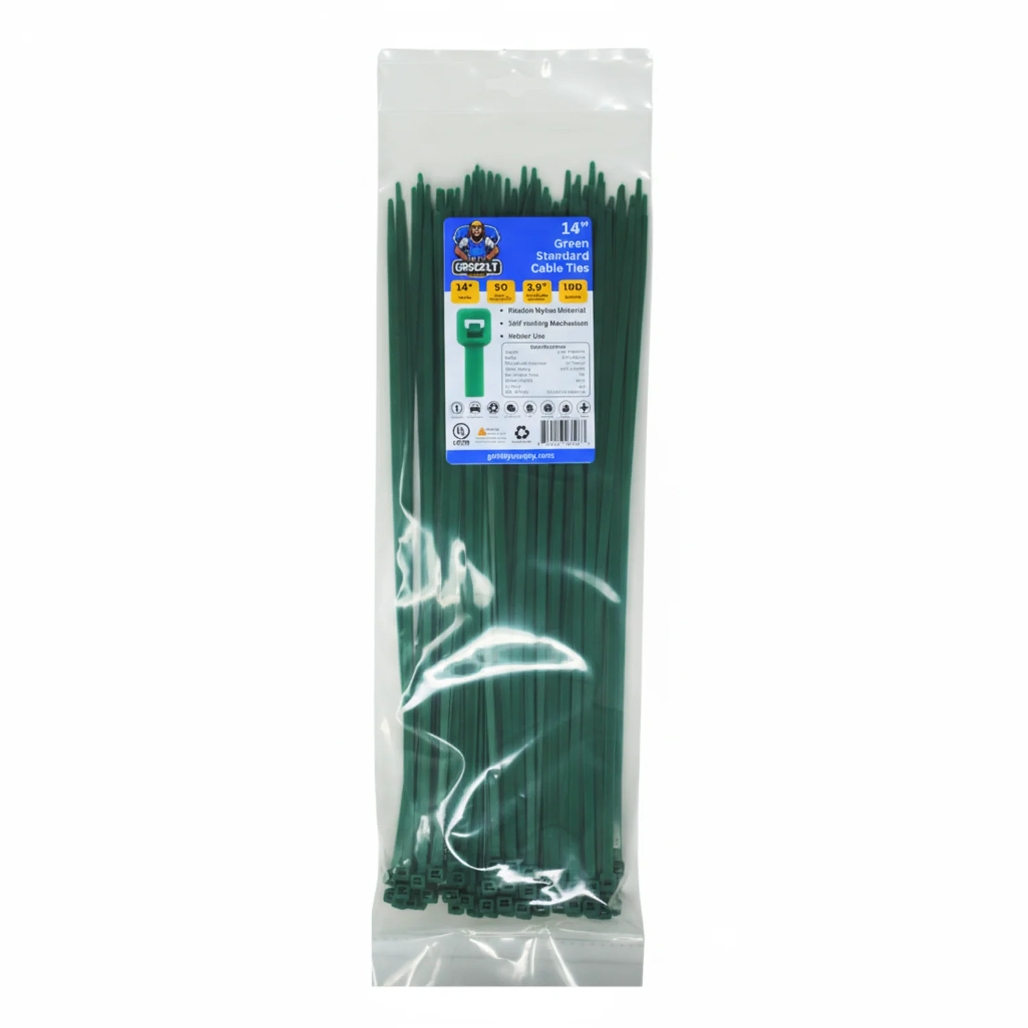 14" 50lb Green Cable Tie 100/bag - Image 2