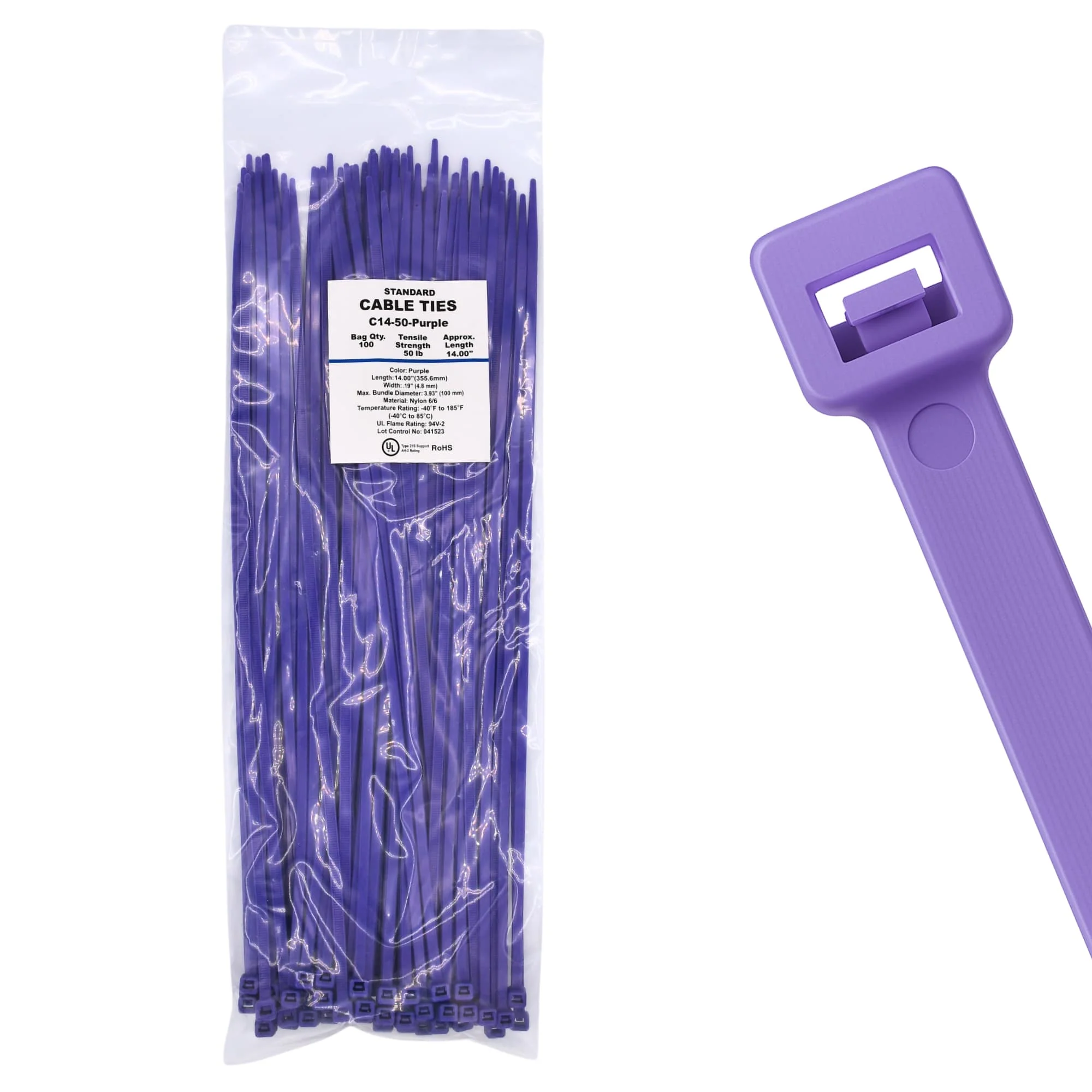 14" 50lb Purple Cable Ties / Zip Ties 100/bag Part # C14-50-Purple