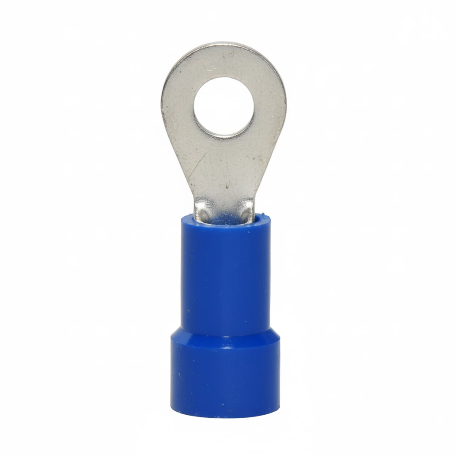 16-14 AWG Blue Vinyl Insulated Butted Seam #6 Ring Terminals, 100/bag
