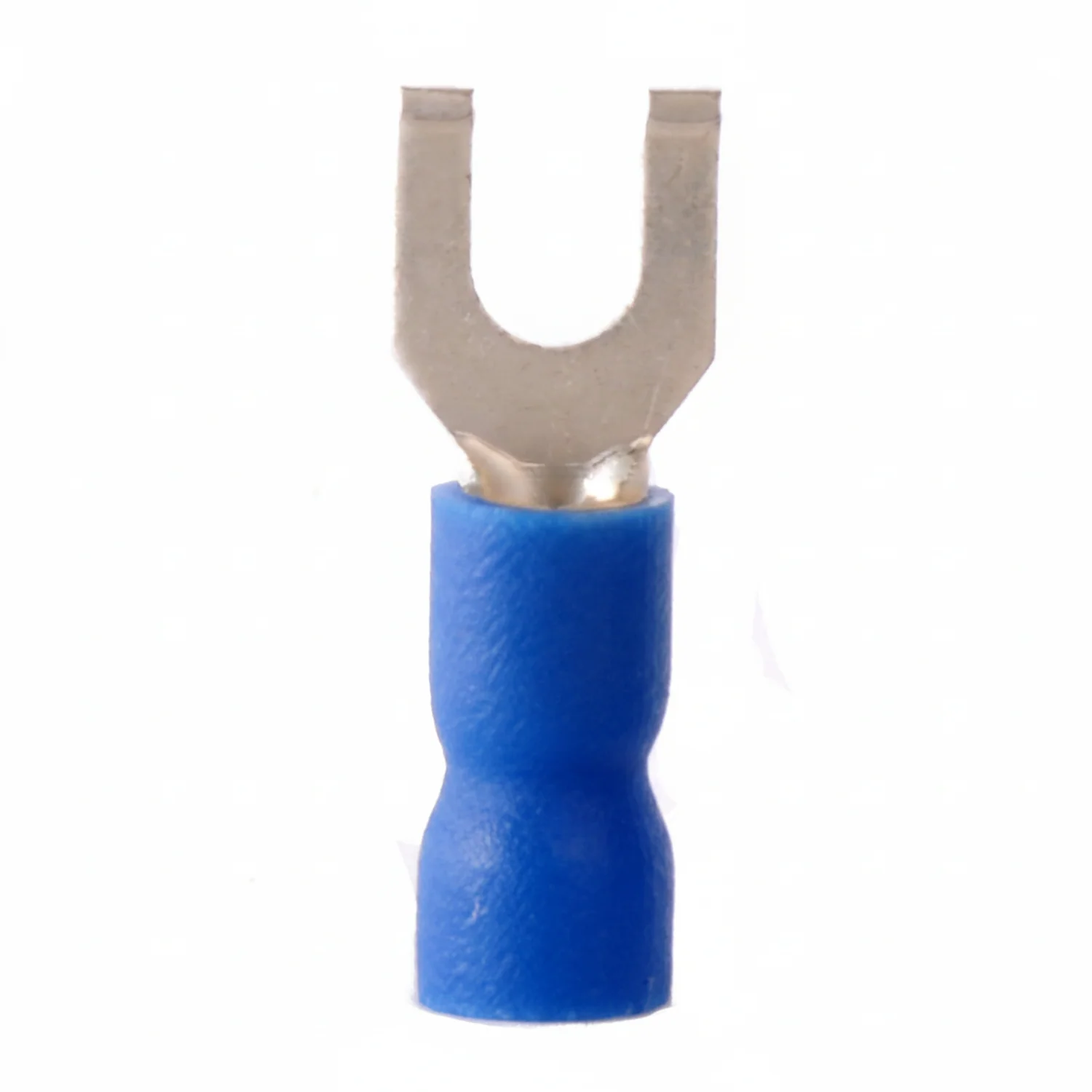 16-14 AWG Blue Vinyl Insulated Flanged Spade Terminals, 100/bag