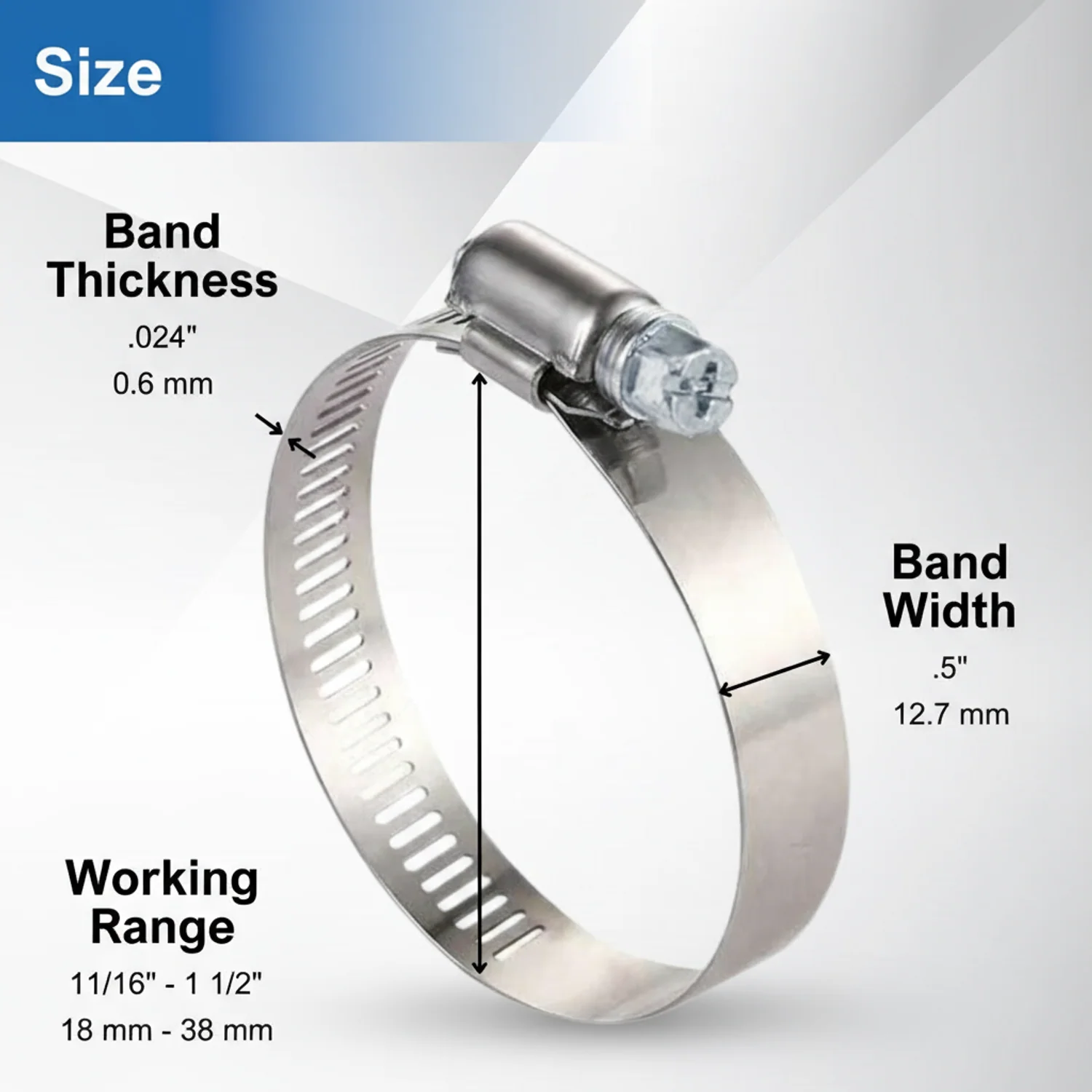 #16P Stainless Steel Hose Clamp w/ Zinc Plated Screw 10/box - Image 4