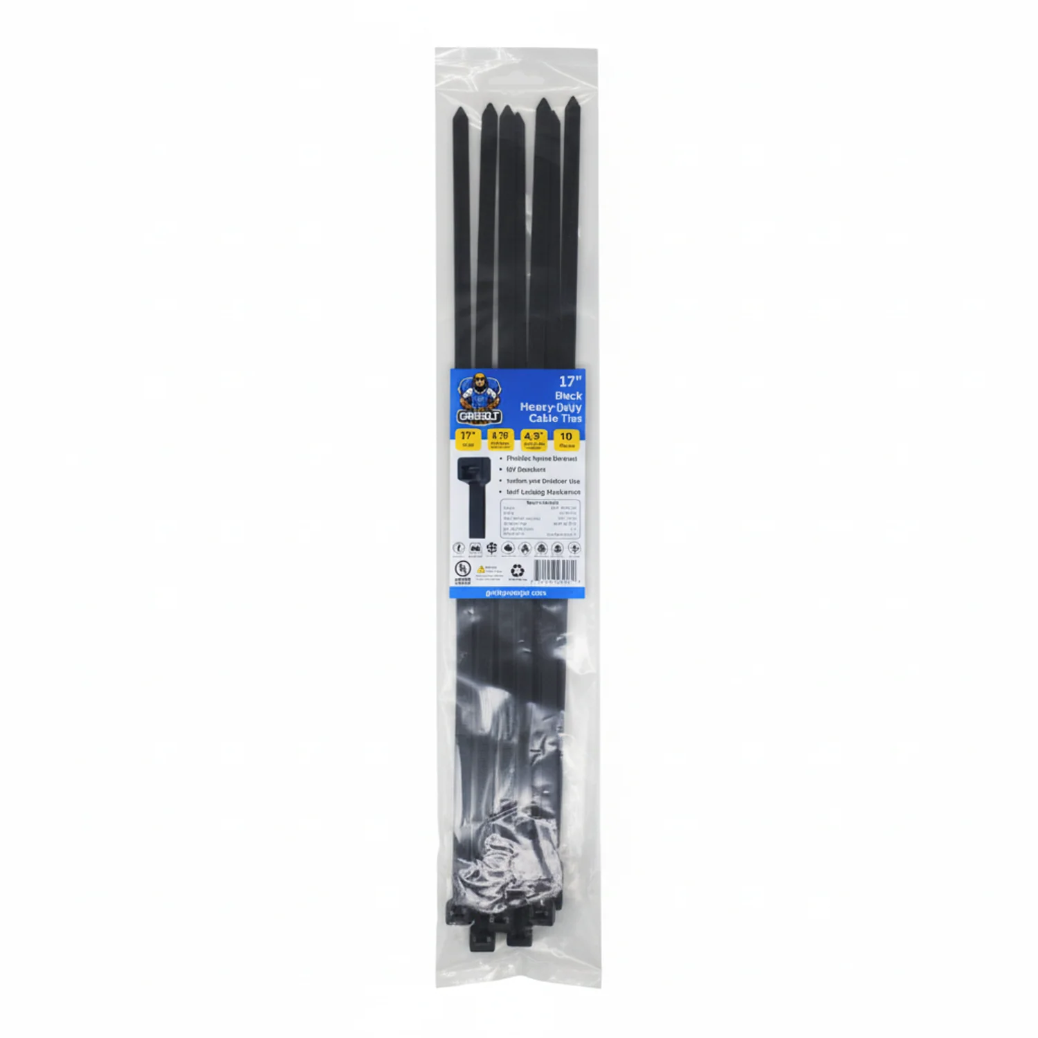 17" 175lb BlackUV Cable Ties / Zip Ties 10/bag - Image 2