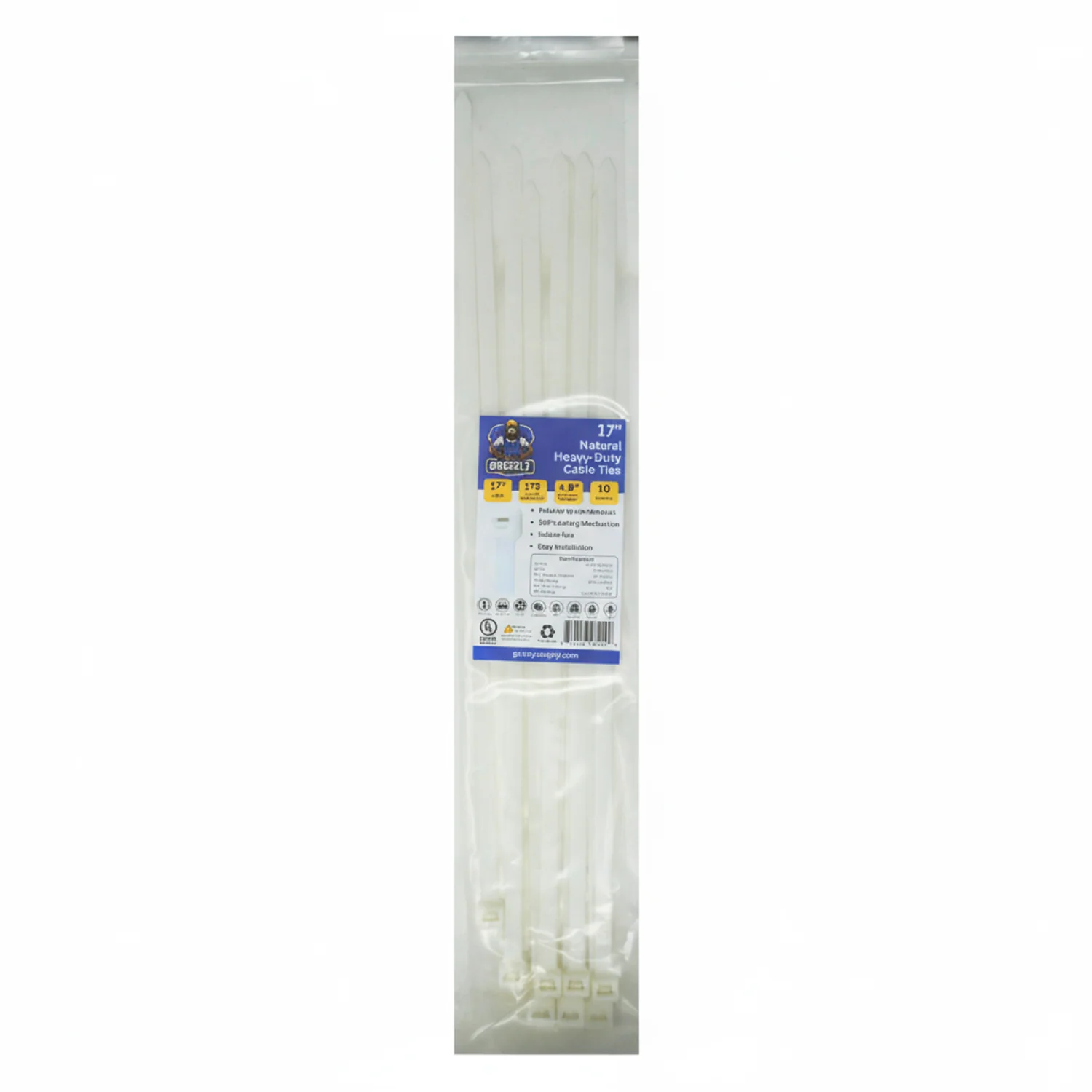 17" 175lb Natural Cable Ties / Zip Ties 10/bag - Image 2
