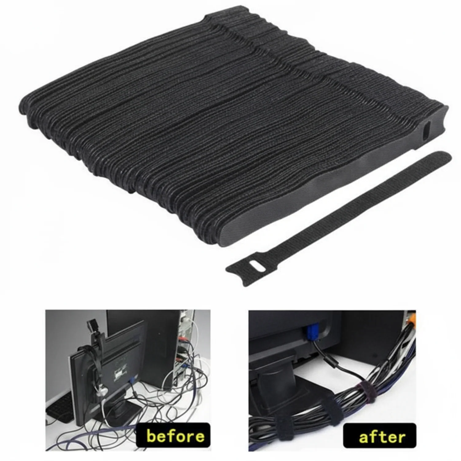 18" x 3/4" Hook and Loop Straps Black 100/bag - Image 2