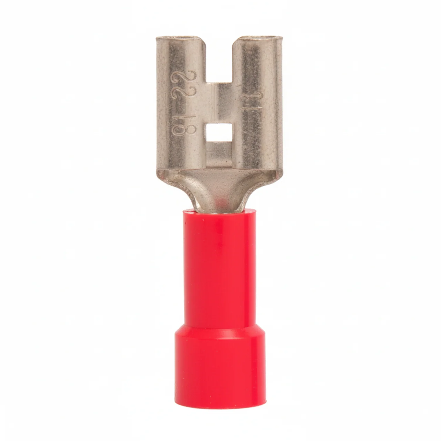 22-18 AWG Red Vinyl Insulated Butted Seam Disconnect Terminals, 100/bag