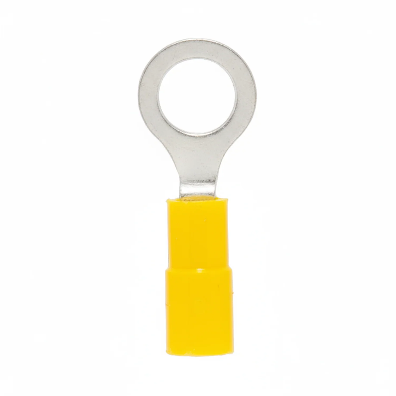 24-20 AWG Yellow Vinyl Insulated Butted Seam #10 Ring Terminals, 100/bag
