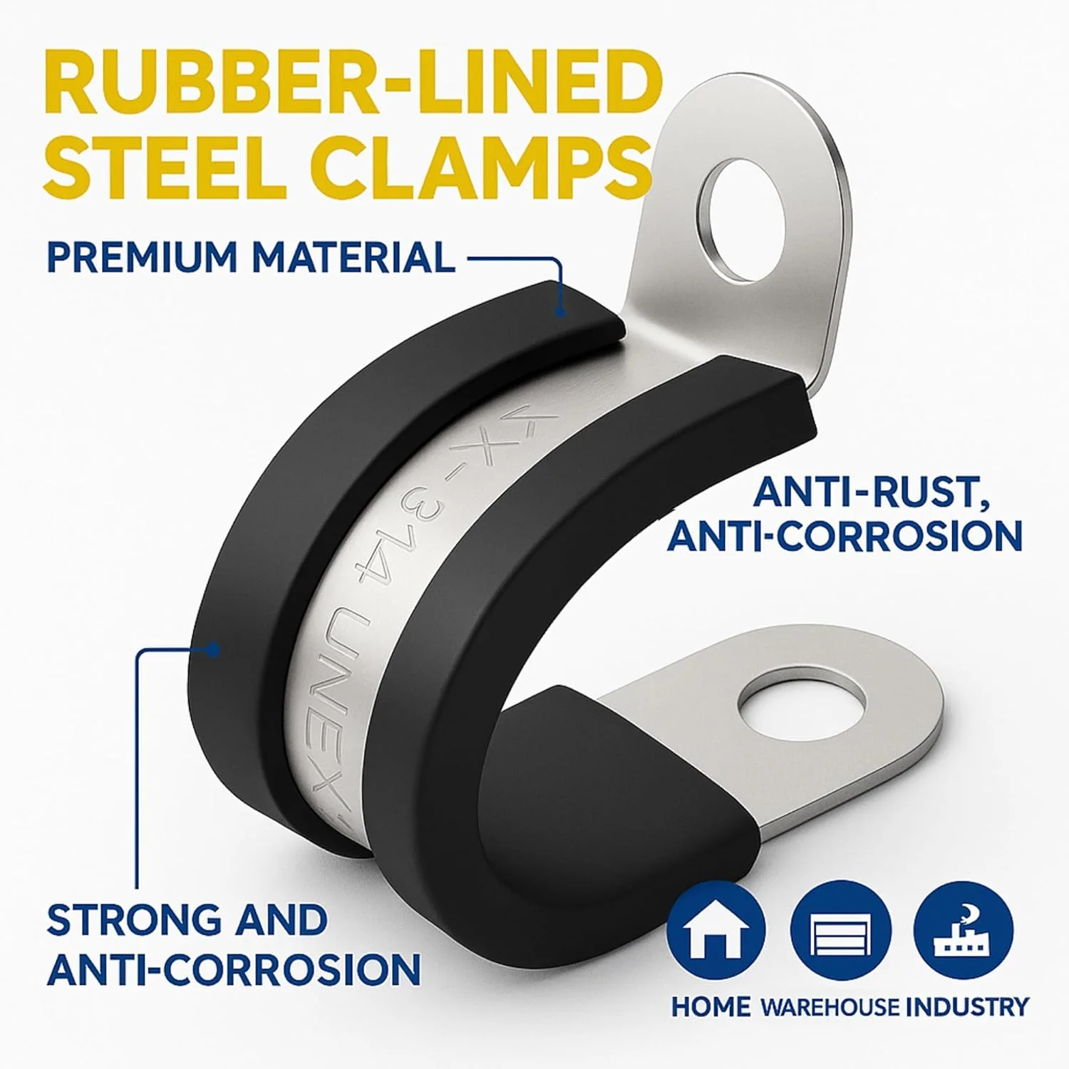 3/4" Rubber-Lined 304 Stainless Steel P-Clamp 100/bag - Image 5