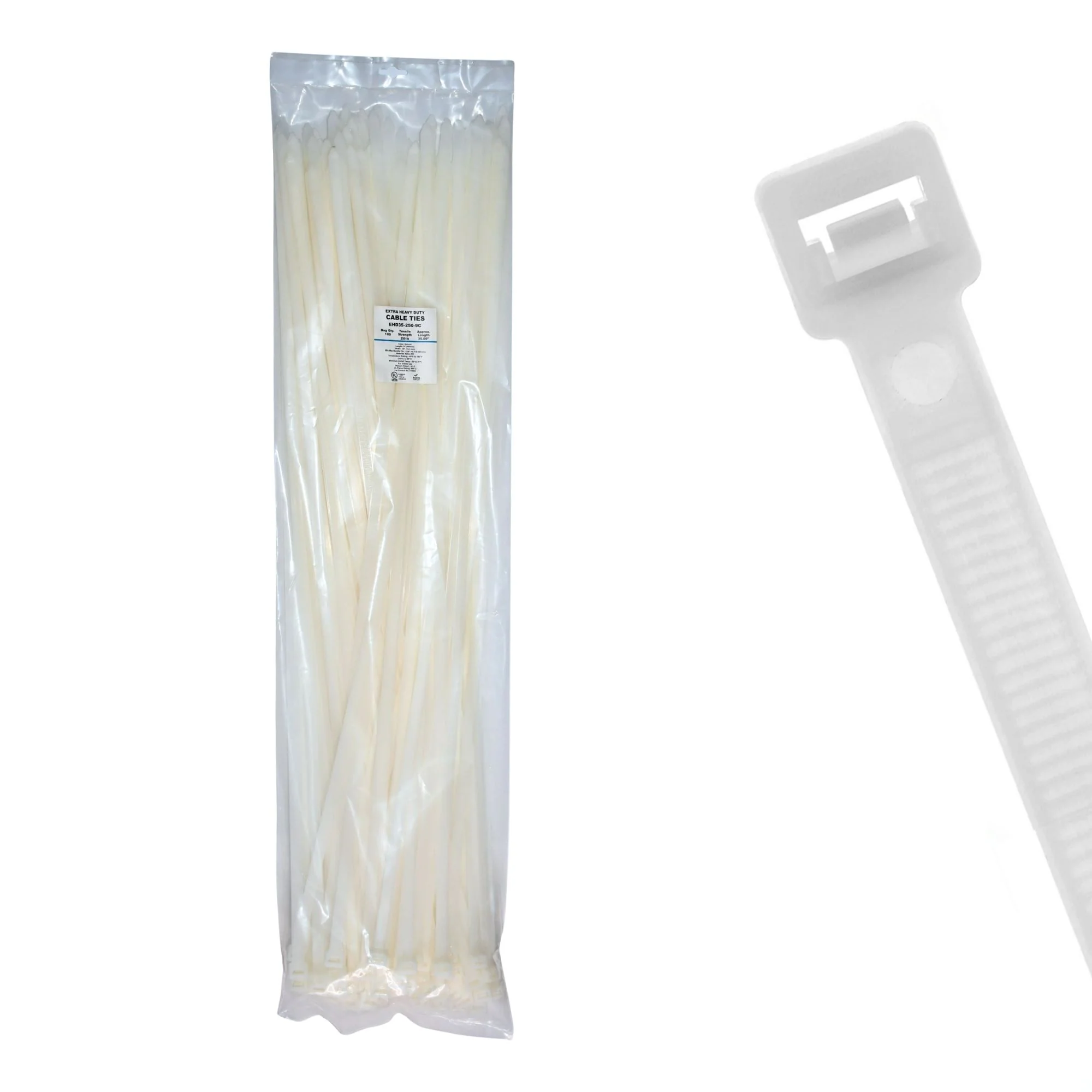 34.5" 250lb Natural Cable Ties / Zip Ties 100/bag Part # EHD35-250-9C