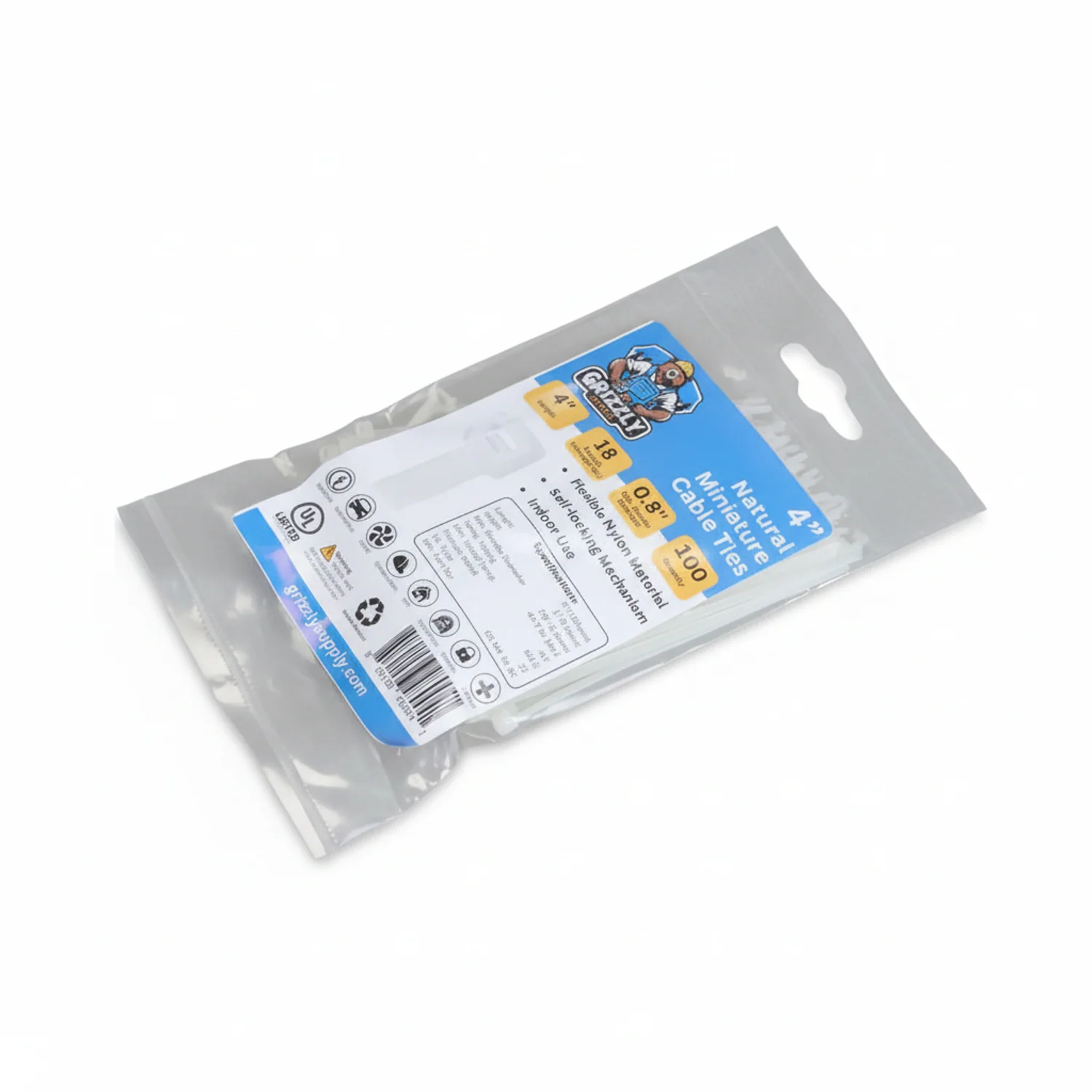 4" 18lb Natural Cable Tie 100/bag - Image 2