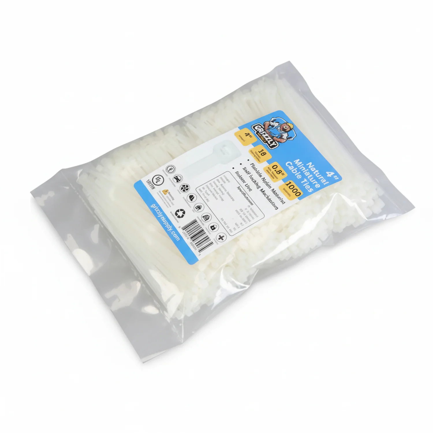 4" 18lb Natural Cable Tie 1000/bag - Image 2