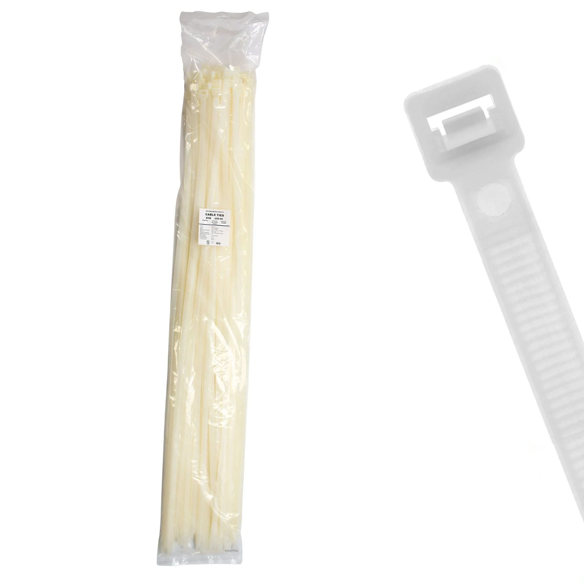 40.55" 250lb Natural Cable Ties / Zip Ties 100/bag Part # EHD40-250-9C