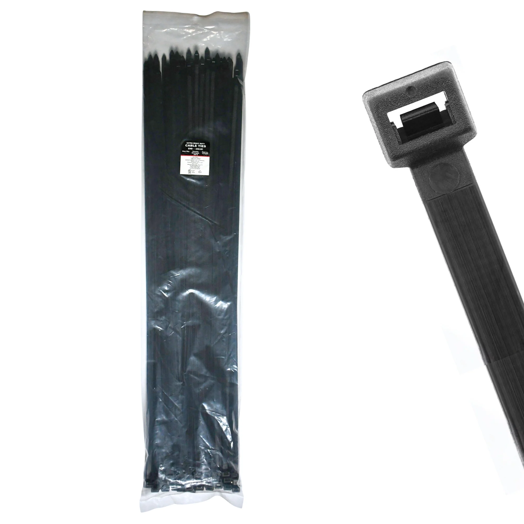 40.55" 250lb UV Black Cable Ties / Zip Ties 100/bag Part # EHD40-250-0C