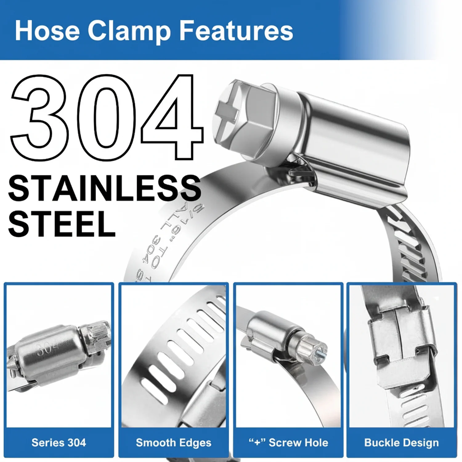 #44P Stainless Steel Hose Clamp w/ Zinc Plated Screw 10/box - Image 8