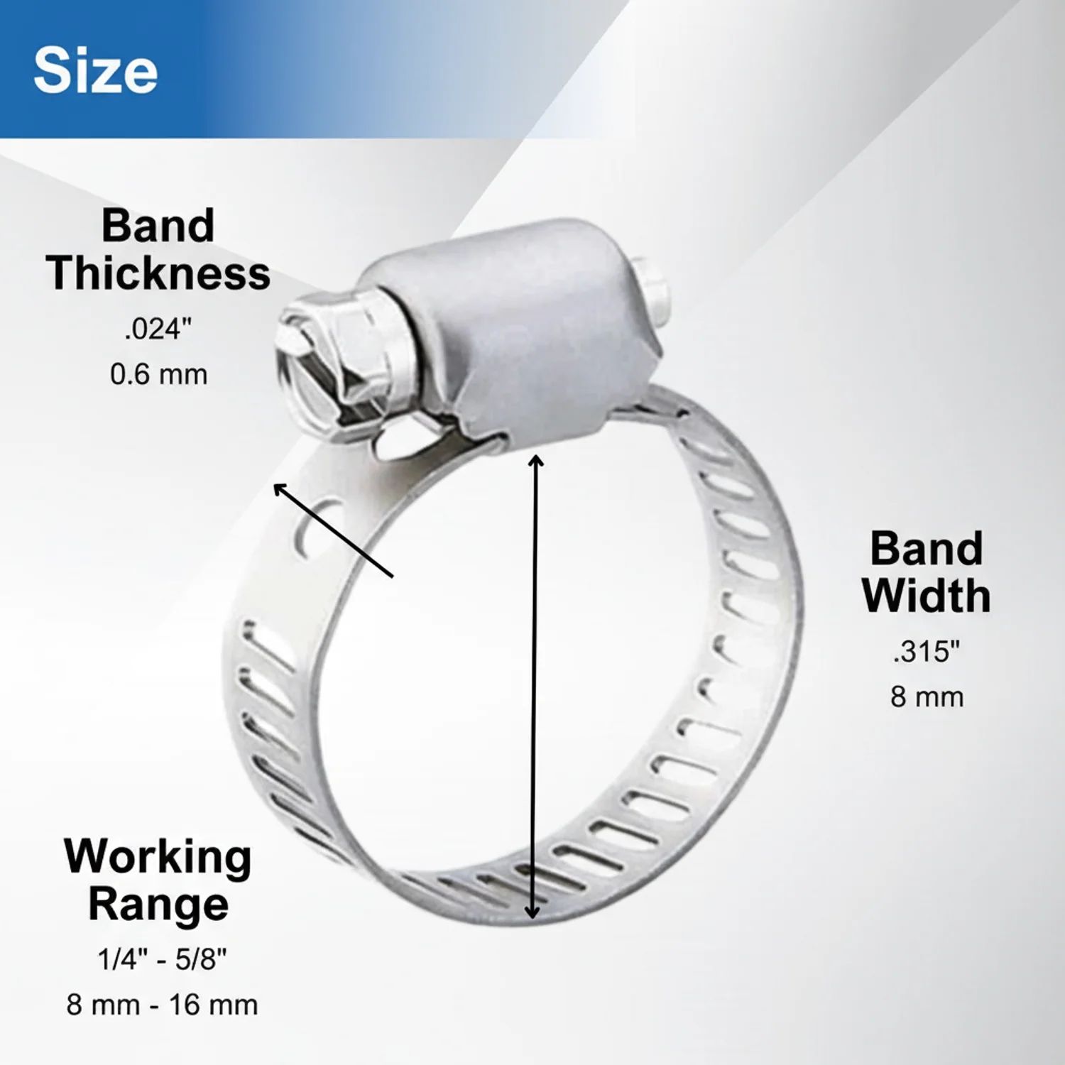 #4MP Mini Stainless Steel Hose Clamp w/ Zinc Plated Screw 10/box - Image 5