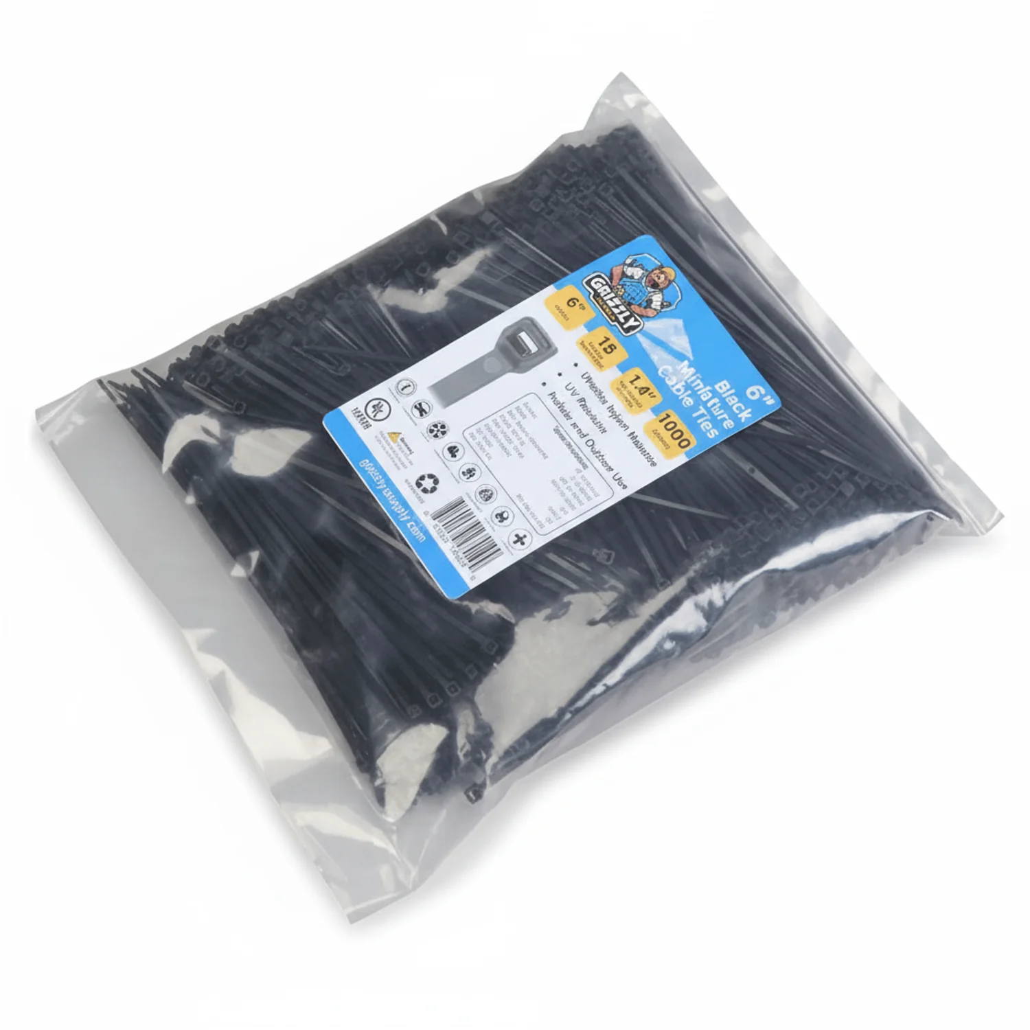 6" 18lb BlackUV Cable Tie 1000/bag - Image 2