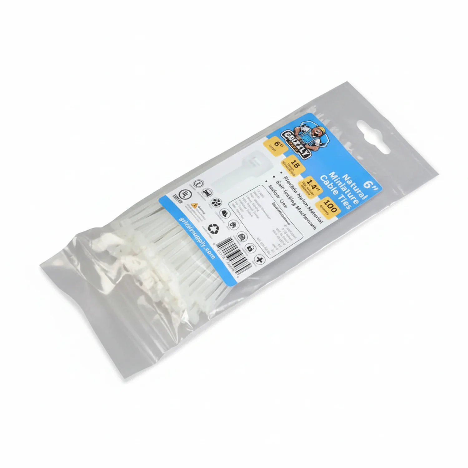 6" 18lb Natural Cable Tie 100/bag - Image 2