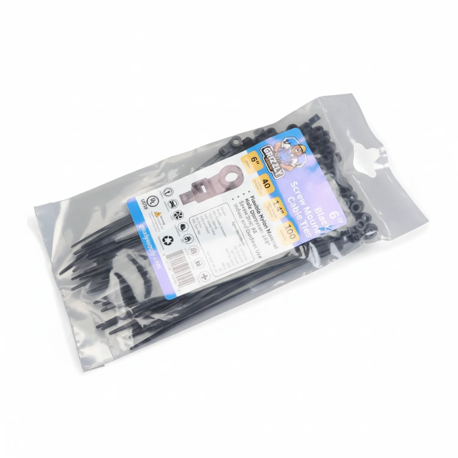 6" 40lb BlackUV Screw Mount Cable Tie 100/bag - Image 2