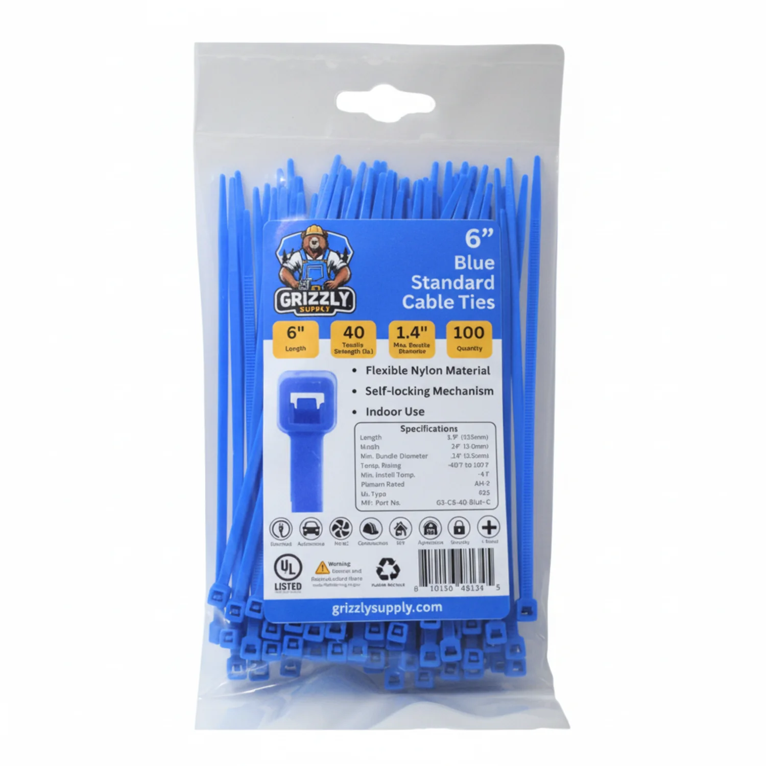 6" 40lb Blue Cable Tie 100/bag - Image 2