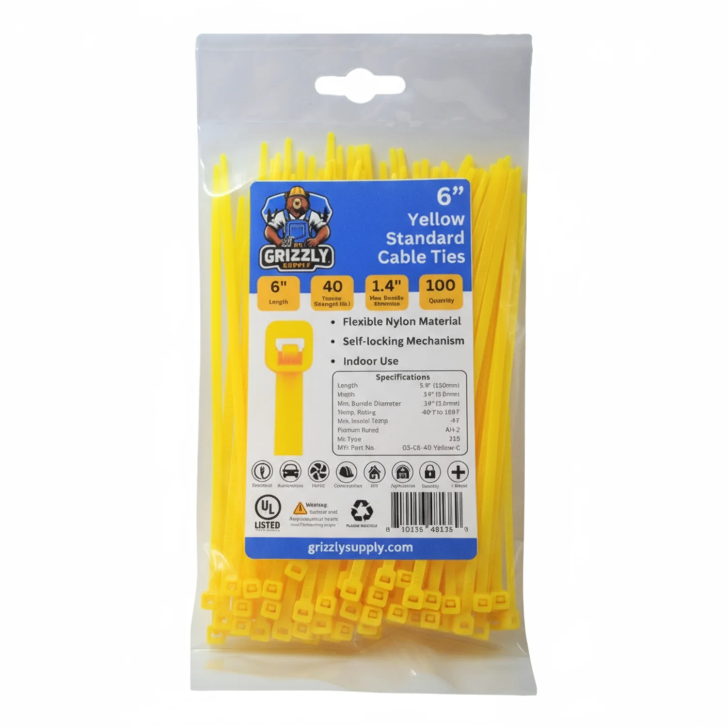 6" 40lb Yellow Cable Tie 100/bag - Image 2