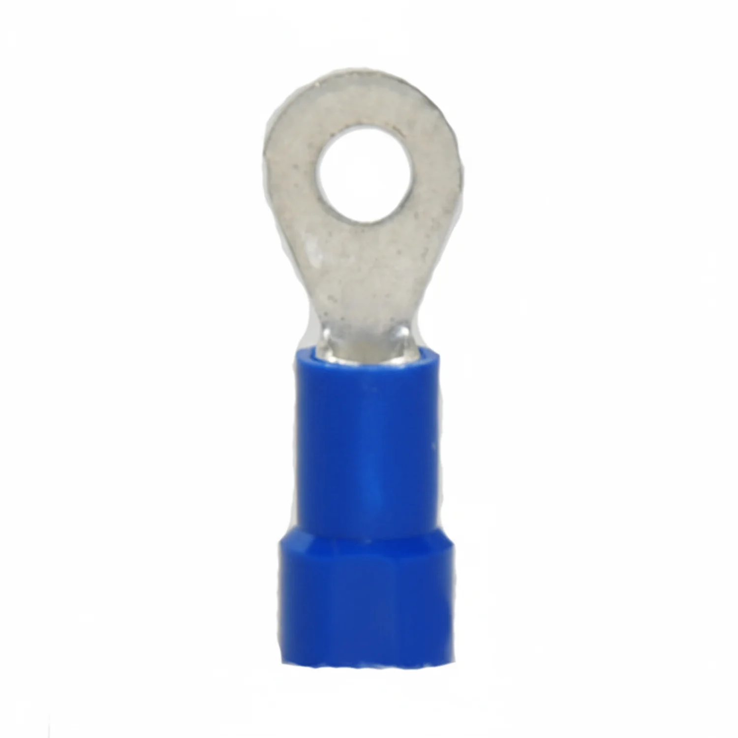 6 AWG Blue Vinyl Insulated Butted Seam 1/4 Ring Terminals 100/bag
