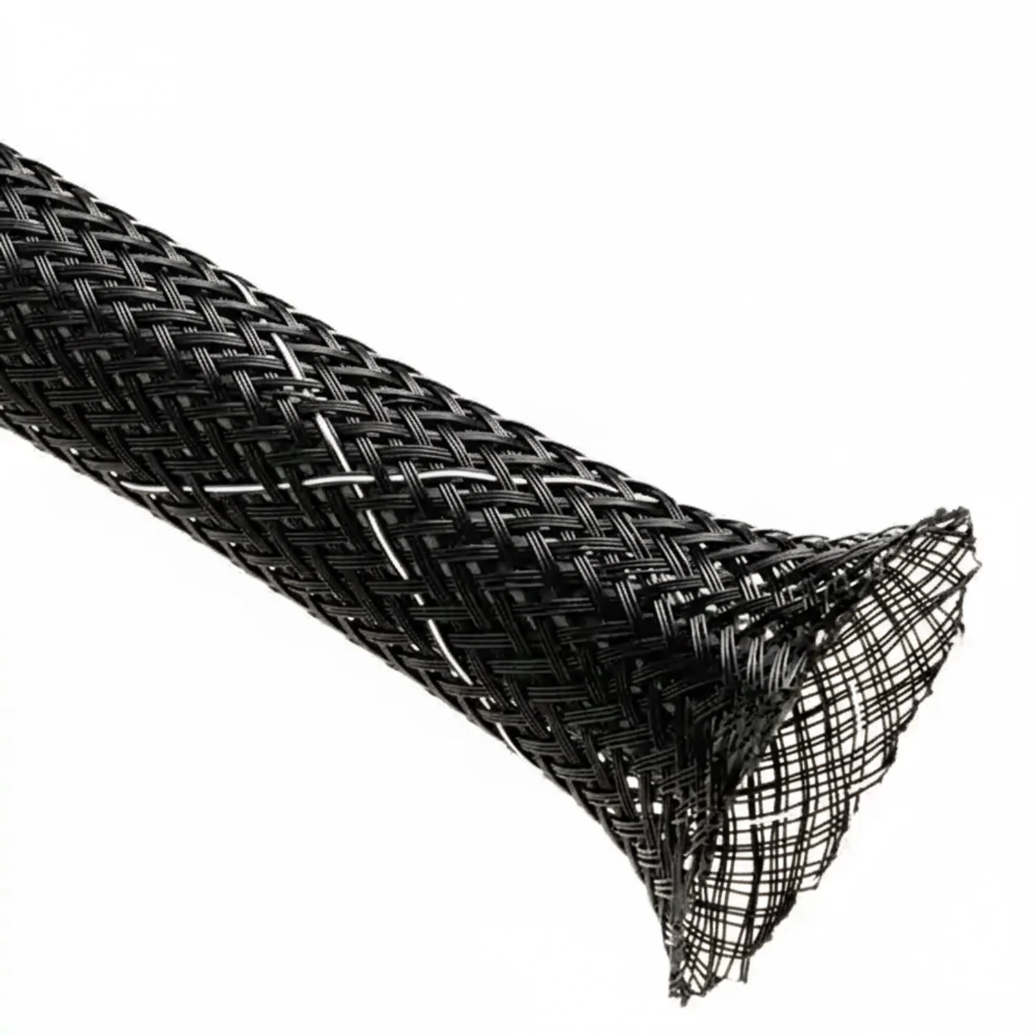 7/16” Black w/ White Tracer Techflex Flexo FR Flame Retardant Braided Sleeving 125ft
