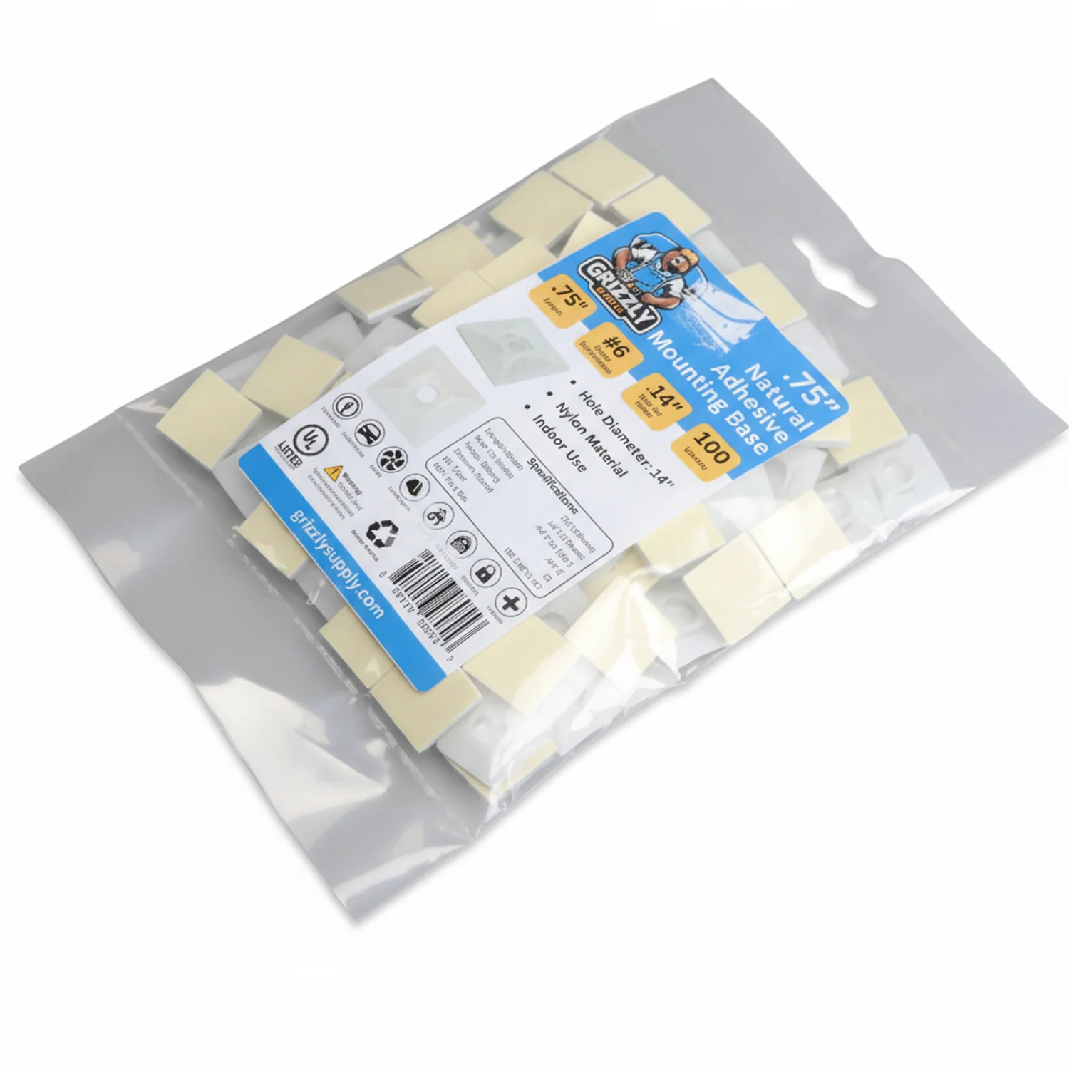 .75" Natural 4-Way Adhesive Cable Mounts 100/bag - Image 2