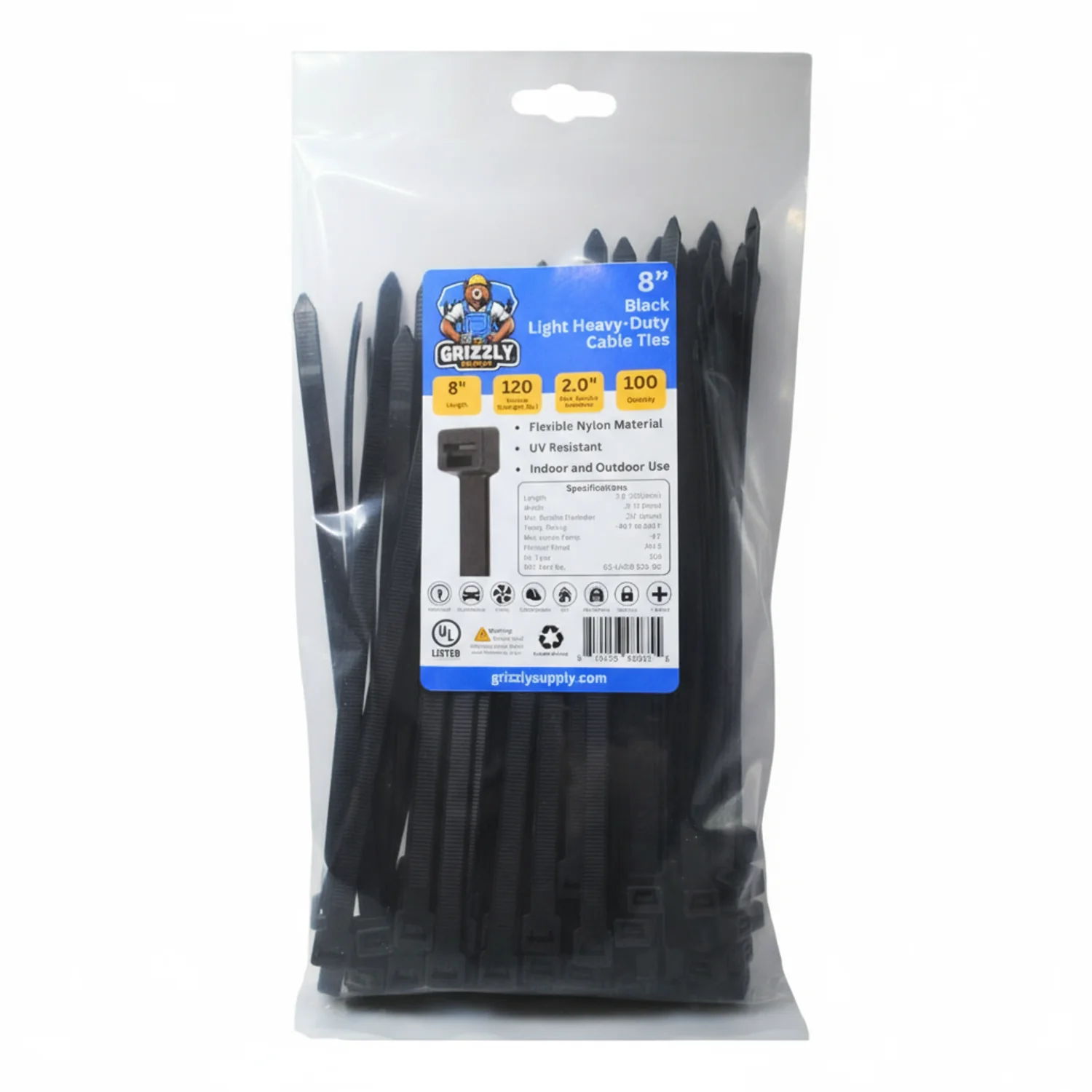 8" 120lb BlackUV Cable Tie 100/bag - Image 2