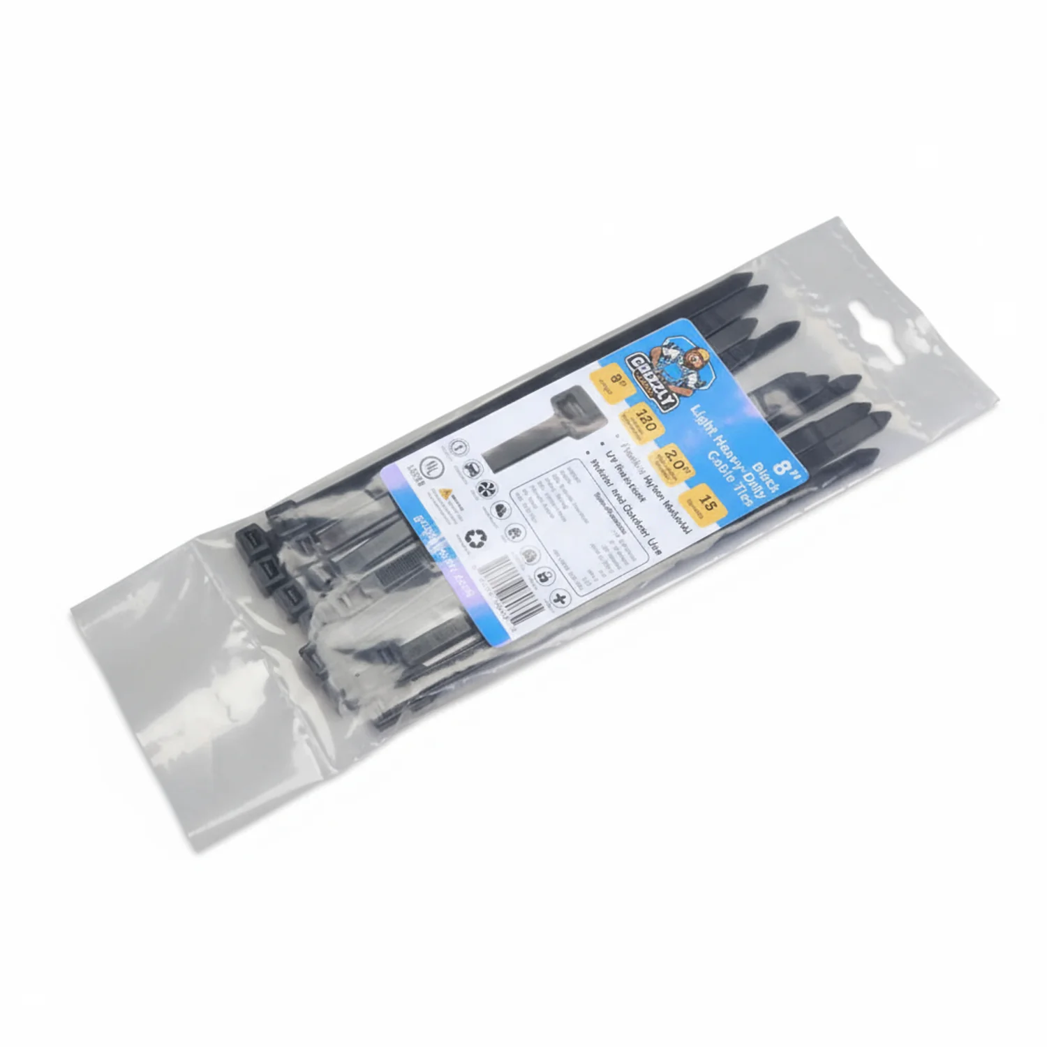 8" 120lb BlackUV Cable Tie 15/bag - Image 2